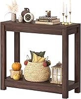Besiost 32" Narrow Farmhouse Console Table with Storage Shelves - Wood Entryway Sofa Table, Easy Assembly, Black Walnut
