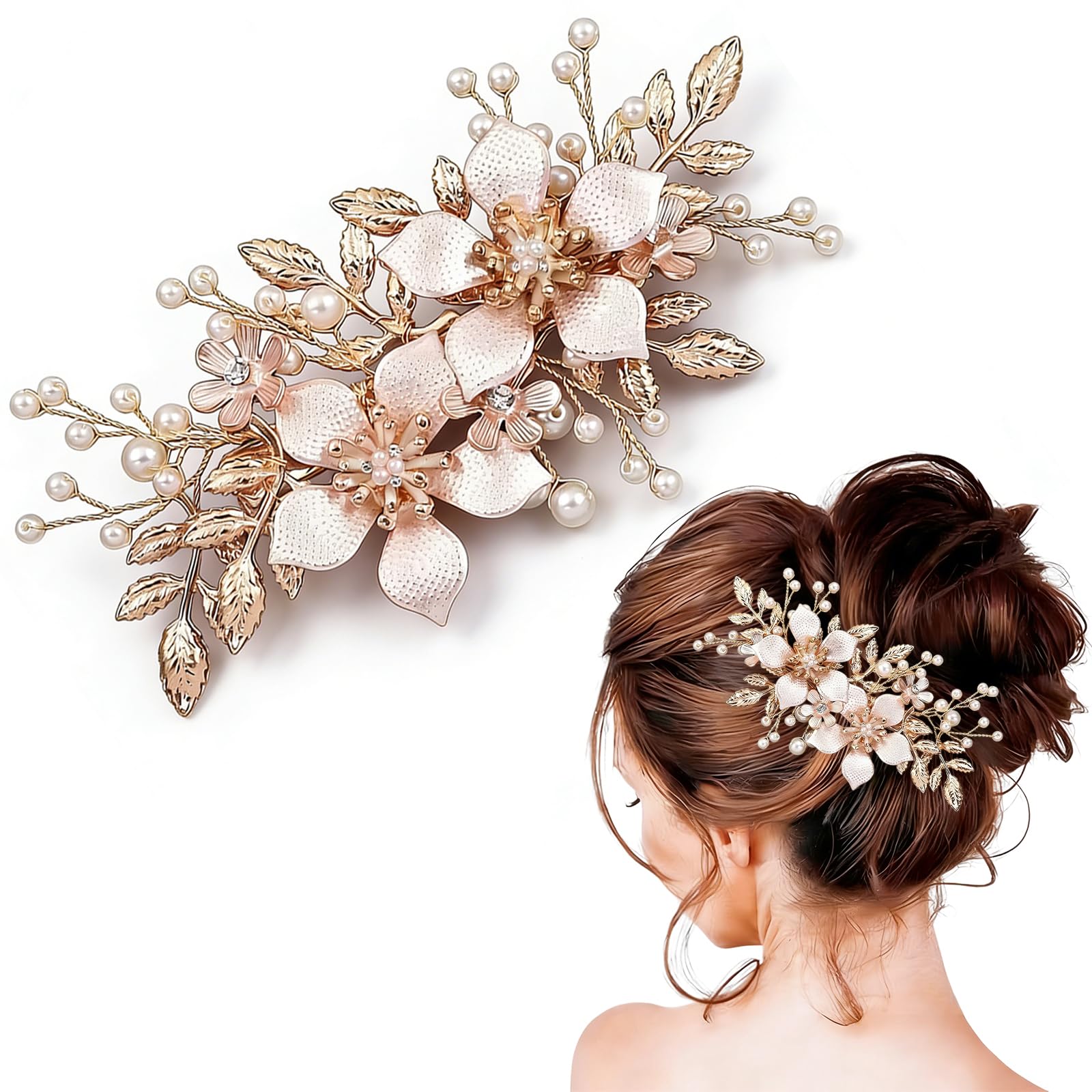 Cherry Blossom Pearl Hair Clip, Rose Gold