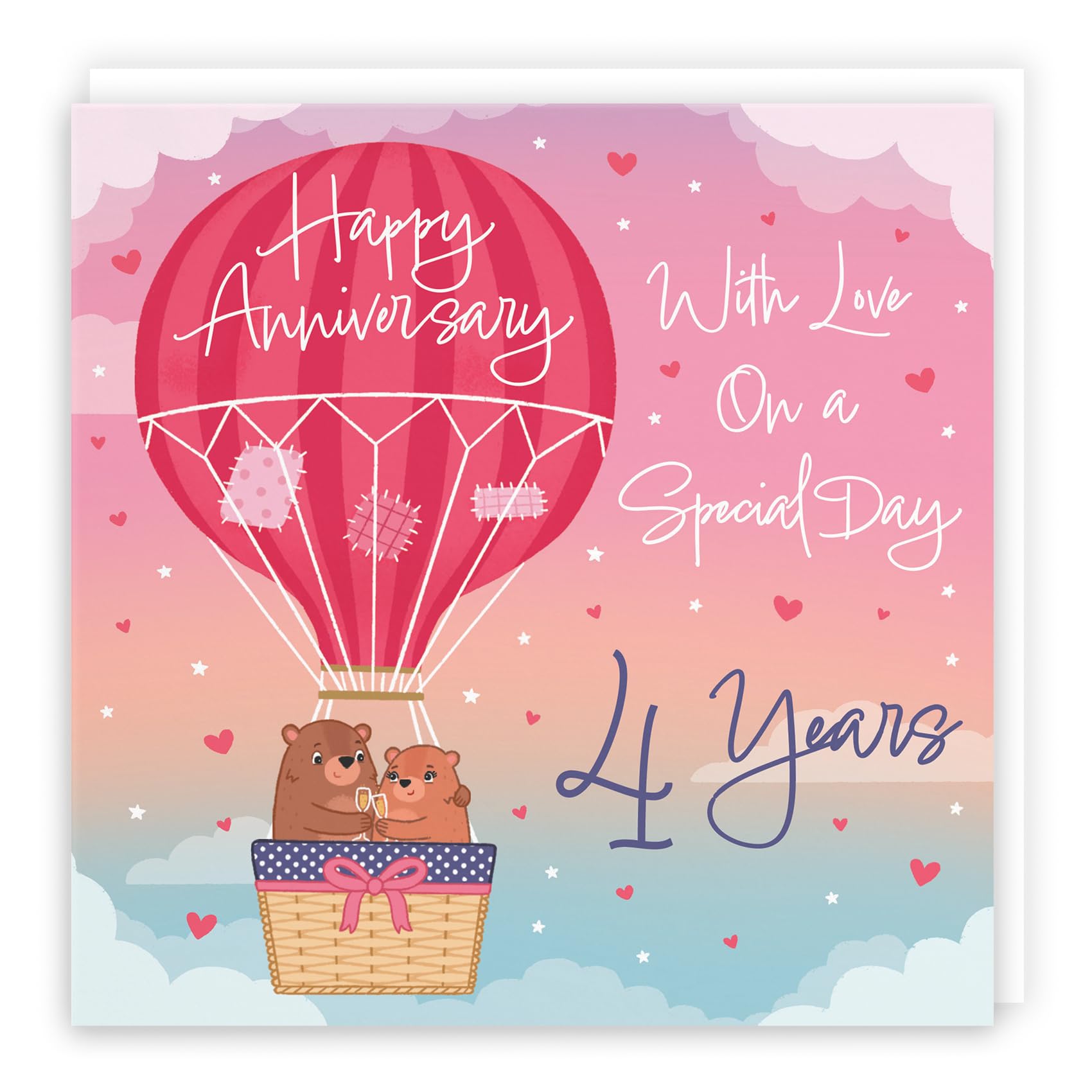 Hunts England, Hot Air Balloon 4th Anniversary Card For Him/Her, Cute Bears Collection