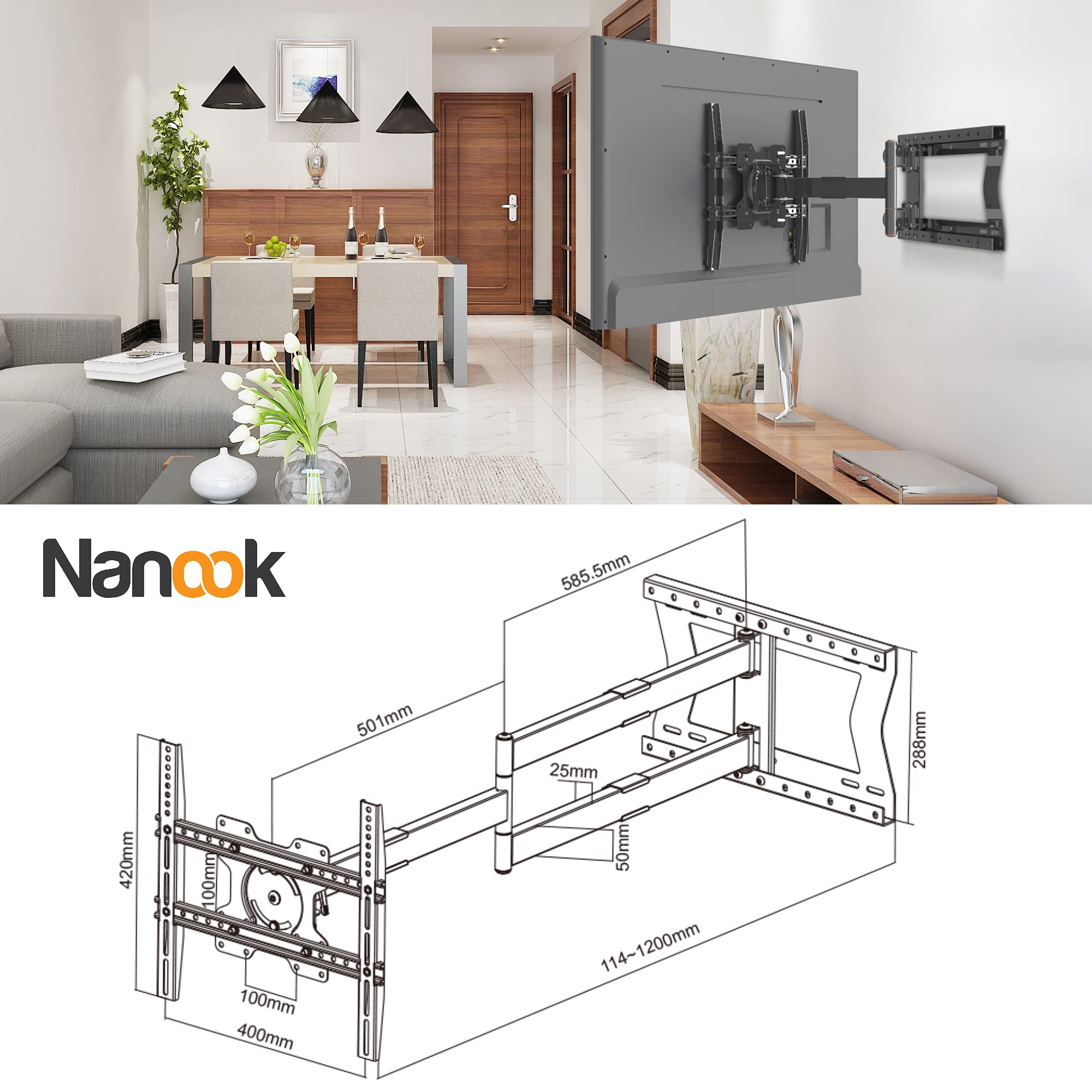 Nanook Uchwyt Ścienny do Telewizorów 32-75 Cali, Czarny, 120 cm