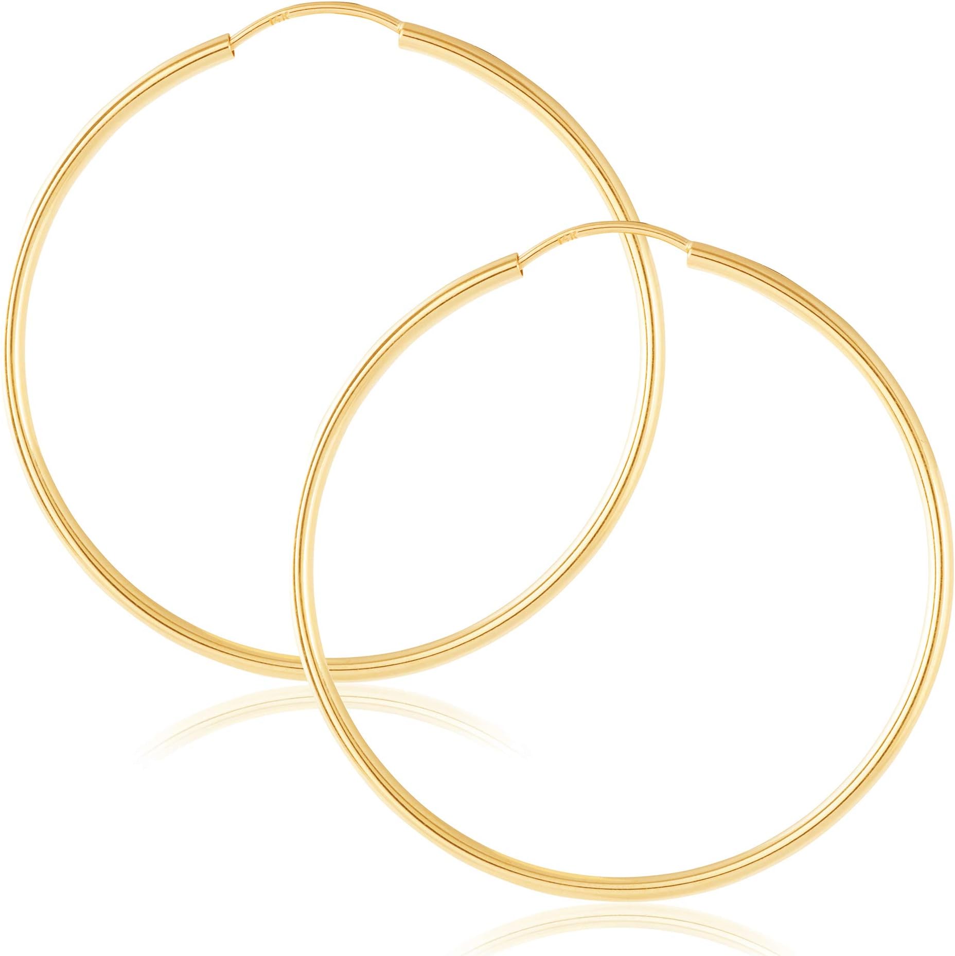 JULIETTE COLLECTION14K Yellow Gold Women's Endless Tube Hoop Earrings 1-1.25mm Thick 8-20mm Diameters - Singles and Pairs Available