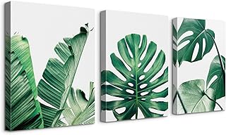 Sponsored Ad - Wall Art Aesthetic Modern Room Decor Botanical Paintings 3 Piece Framed Canvas Prints Tropical Green Leaf W...