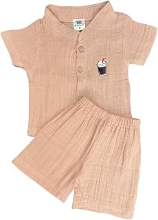 Fabrify Organic Muslin Cotton Embroidery Baby Sleepsuit Top and Bottom Pant Set, Night Suit for Newborn Infant Toddler Bab... Price In India