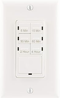 GE Push-Button Countdown Timer Switch, 5-15-30 Minute/1-2-4 Hour, ON/Off, No Neutral Wire Needed, Ideal for Lights, Exhaust Fans, Heaters, Wall Plate Included, Light Switch Timer, Fan Switch, 15318 White