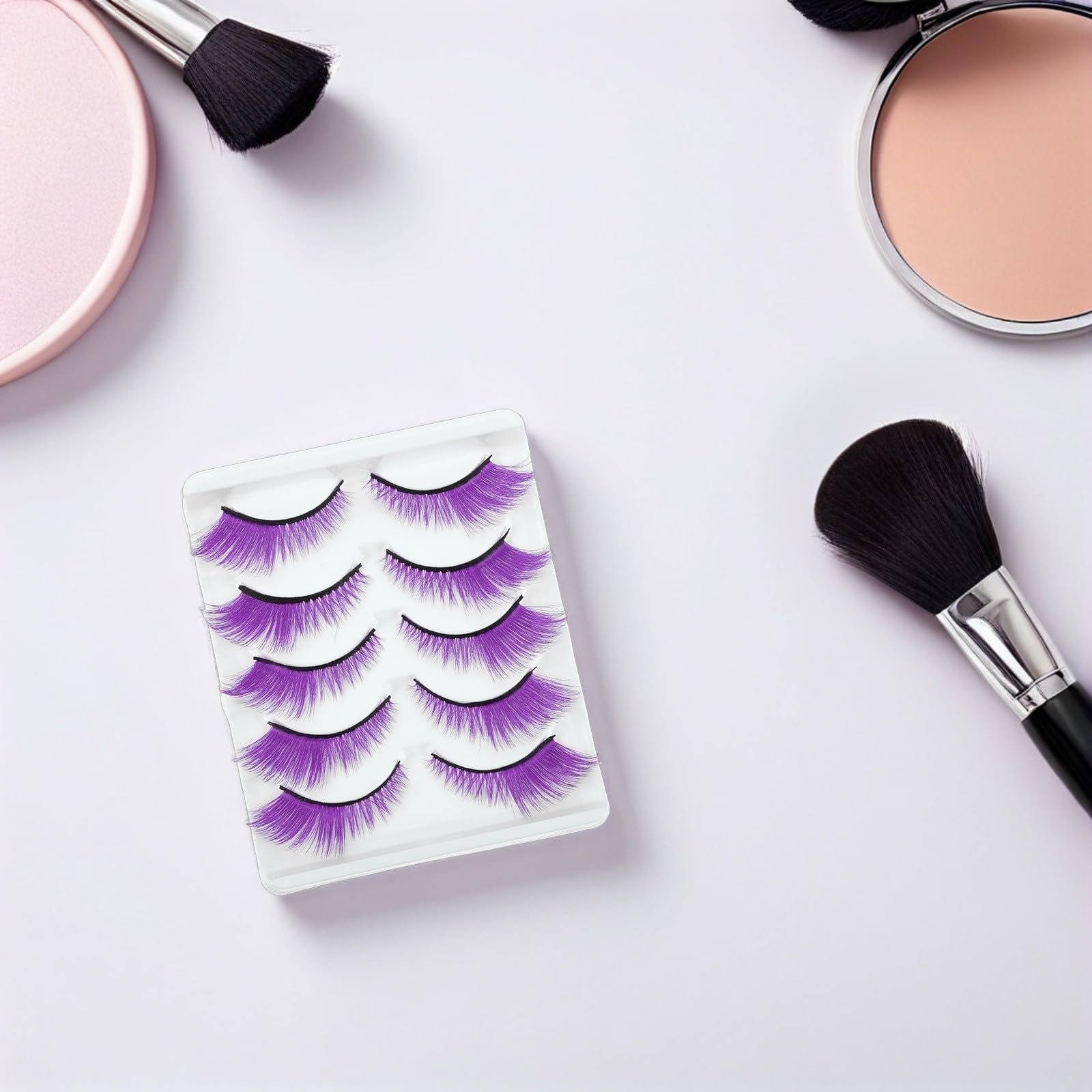 Healvian 15 Paia Cinque Paia di Ciglia Finte Color Porpora in Fibra Artificiale, Lunghezza Naturale e Leggere, per Halloween e Uso Quotidiano