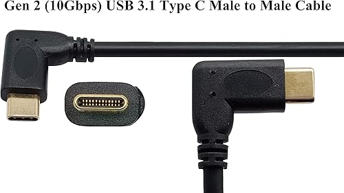 Miniatura 3 de Cable de extensión tipo C 3.1 de 90 grados USB 3.1 tipo C macho a macho Gen 2 (10Gbps) Cable de extensión de conector compatible con carga, datos,