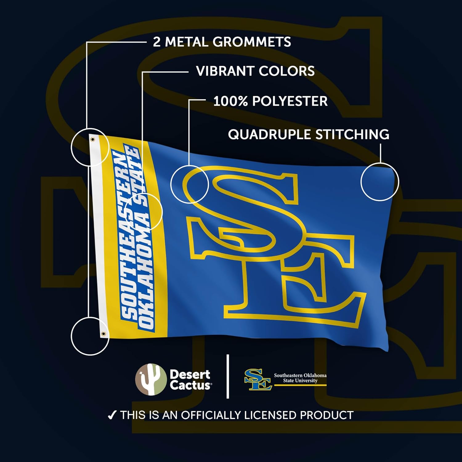 Desert Cactus Southeastern Oklahoma State University SOSU Flag - 3 x 5 Feet Savage Storms Banner, Indoor/Outdoor Durable Fabric, 100% Polyester Design (Style Team Name)