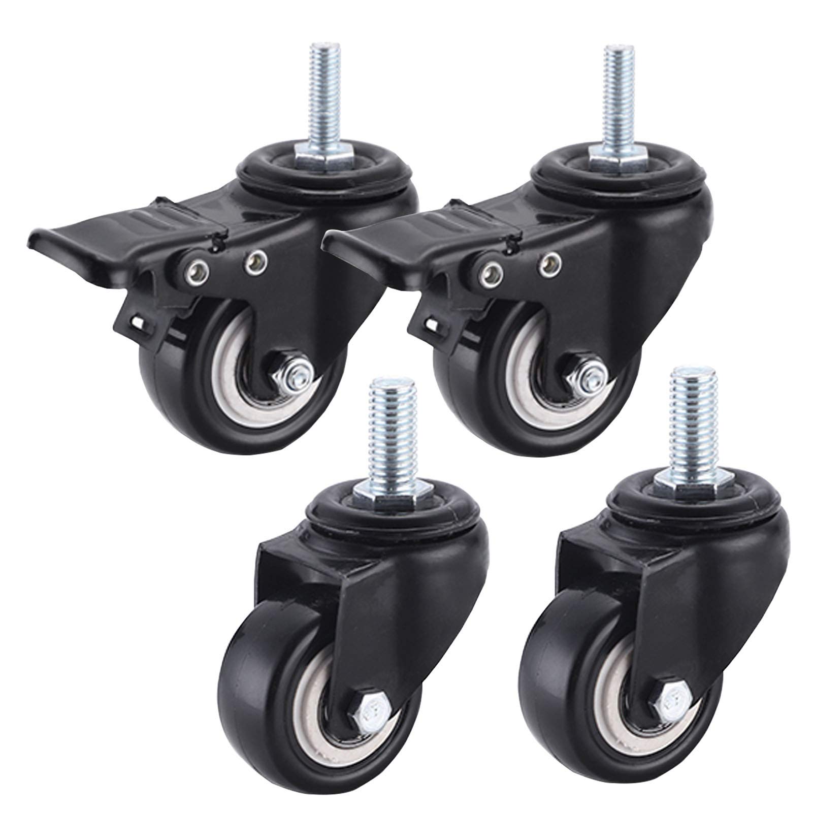 Kxaoxgrc Black Threaded Stem Caster Wheel Rotation, 4 Pcs 50Mm Heavy Duty Swivel Castor Wheels Threaded Stem Trolley Furniture Caster M8/M10/M12(M8)