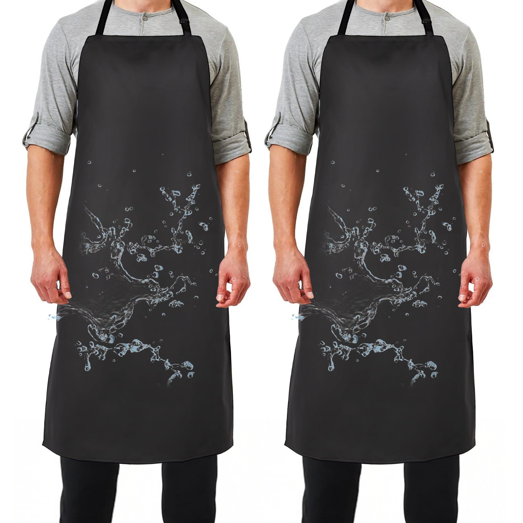 MIKI WELL Waterproof Apron - Black Heavy Duty 41.3 Inch Rubber Vinyl Chemical Resistant Work Apron, Adjustable Bib Aprons for Men Butcher BBQ Kitchen Cooking