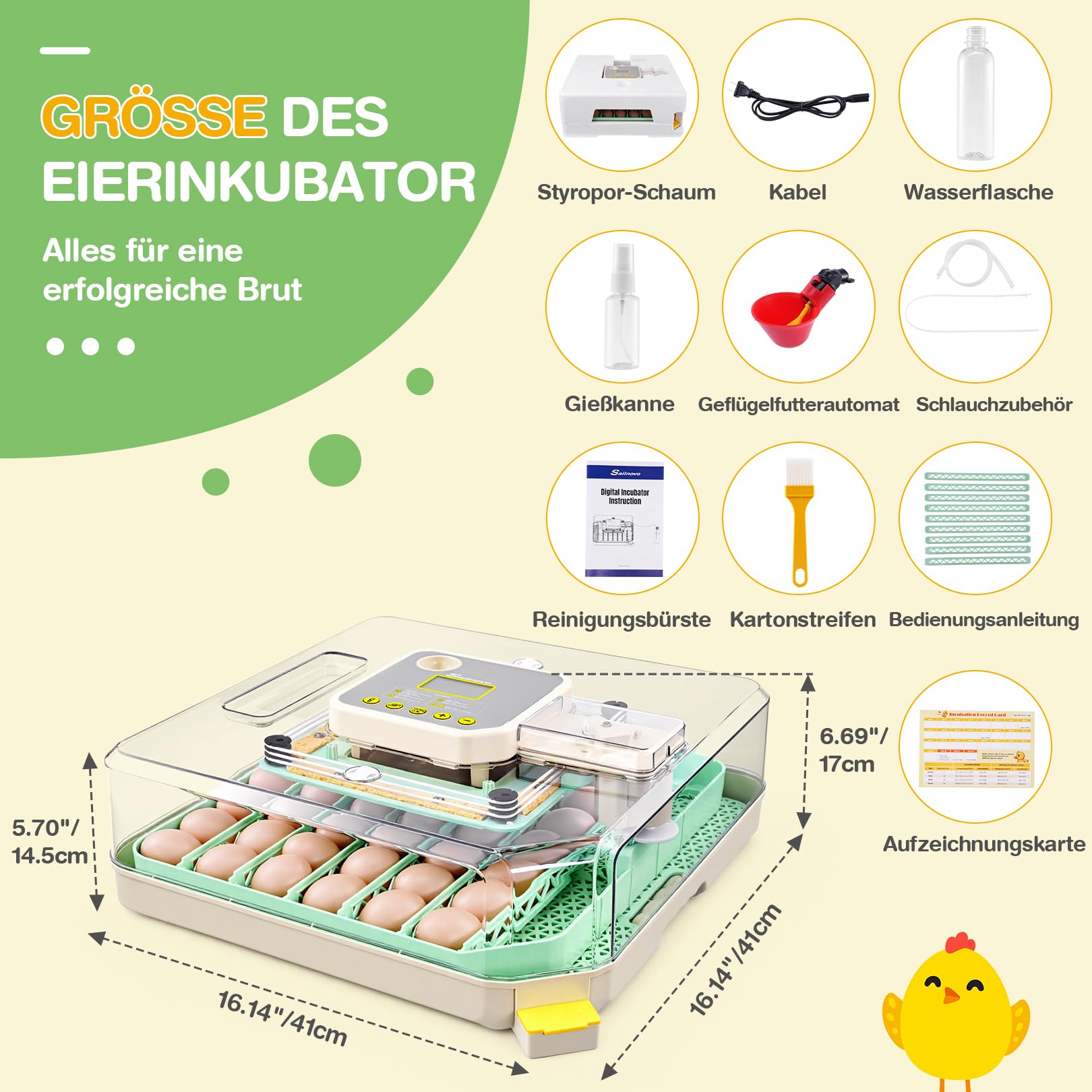 Sailnovo Couveuse Oeuf Automatique 48 Oeufs, Incubateur Oeuf Automatique avec Retournement Automatique des Oeufs et Humidification Automatique, Couveuse Incubateur œufs de Poule, Caille, Canard, Vert