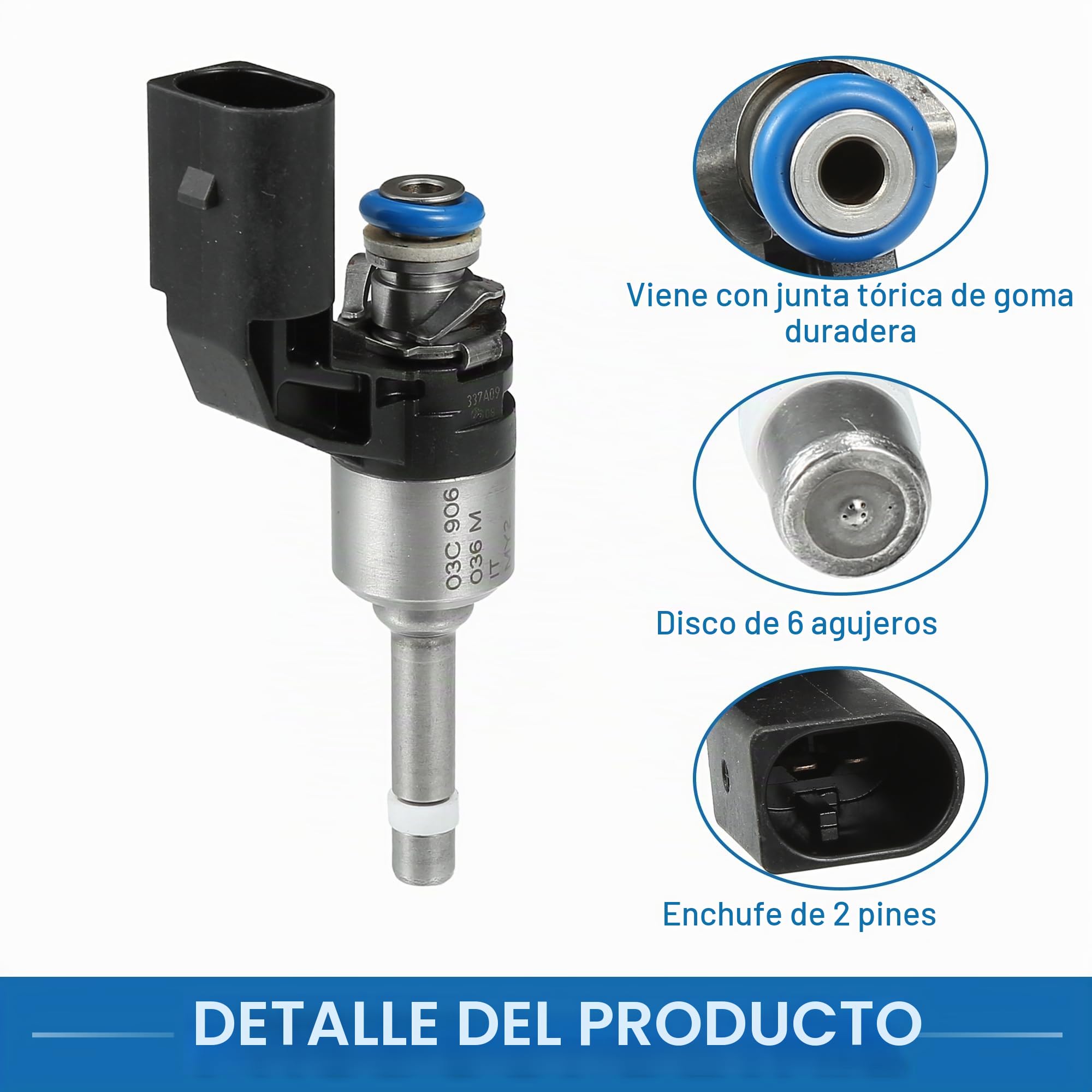 A ABSOPRO Inyector De Combustible Para Vw Golf 07-12 1.4 Tsi 4 Piezas | Para Vw Passat B6 B7 Sedán 07-14 1.4 Tsi, 03C906036M/03C906036F/03C906036N/03C906036K, Metal/Plástico, 85X21Mm, 6 Agujeros