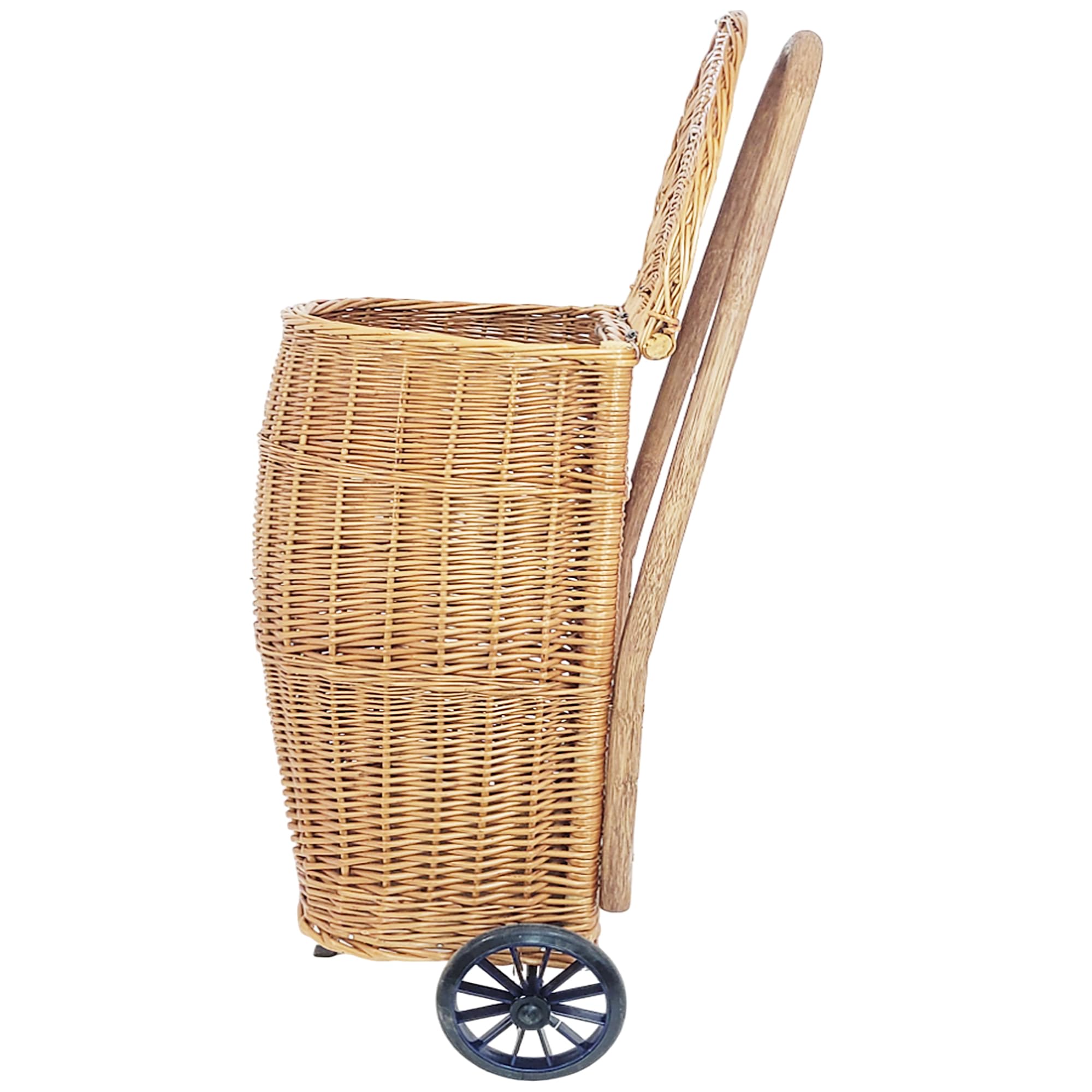 WEECO Carro de la compra con tapa, cesta de transporte con ruedas, carrito de mercado, cesta de madera, carrito de la compra de mimbre grande, carrito para leña de chimenea, 90 x 30 x 40 cm