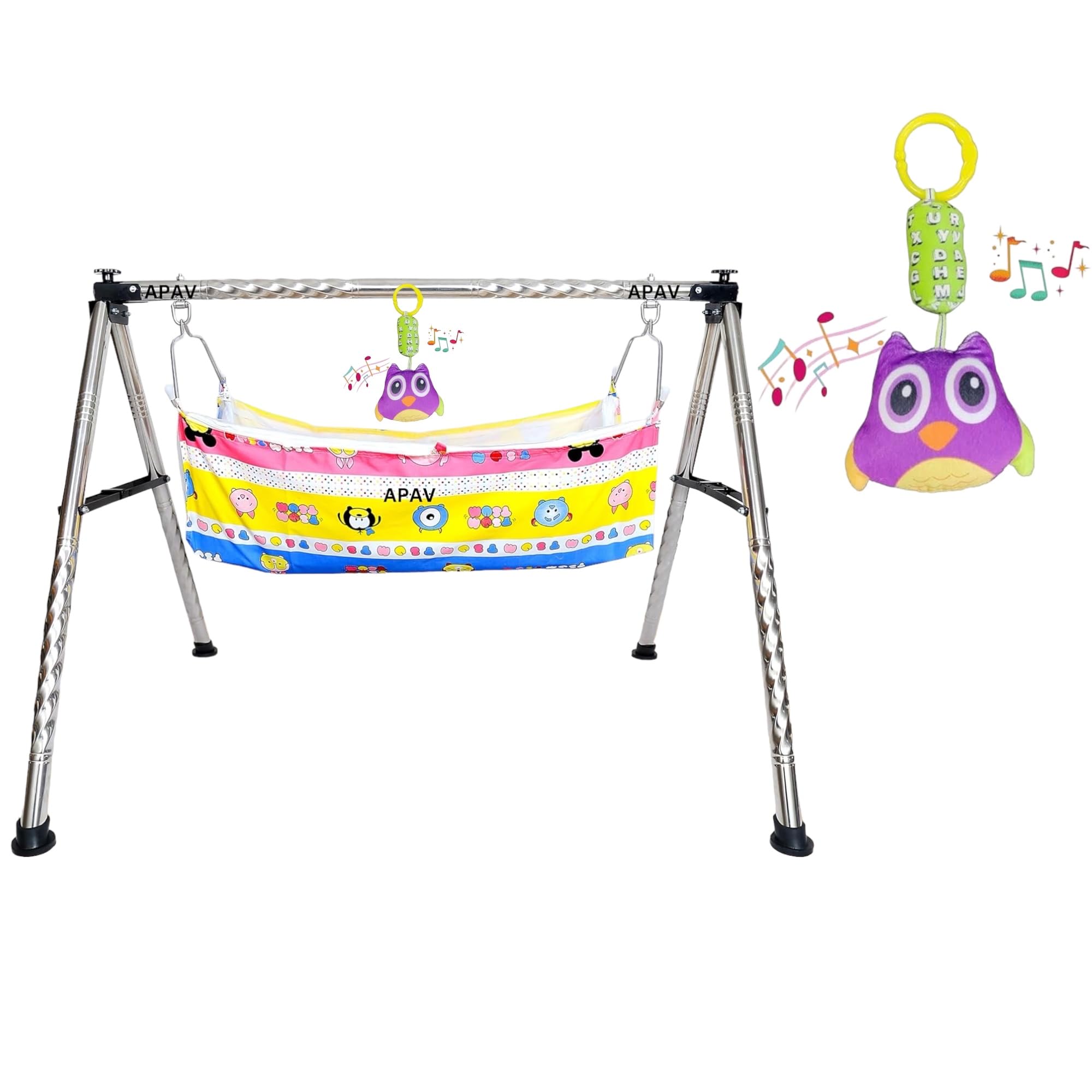 A to Z Hub Baby Cradle/ghodiyu/Swing/jhula/totitlu/uyalalu with Baby Hanging Sound Toy/Rattle Cute Toy and Cotton Cloth Hammock. (Style 2)