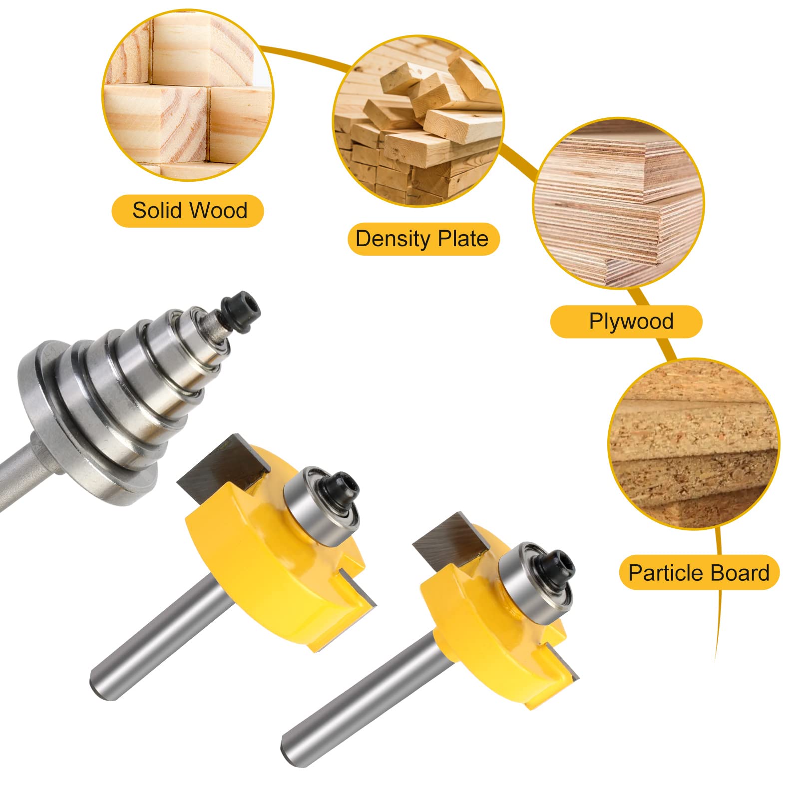 Yueqing Zhongji Rabbet Router Bit 1/4 Inch with 6 Bearings,Carbide Tipped Rabbeting Router Bit Set for (Multi Depths 1/2" - Image 4
