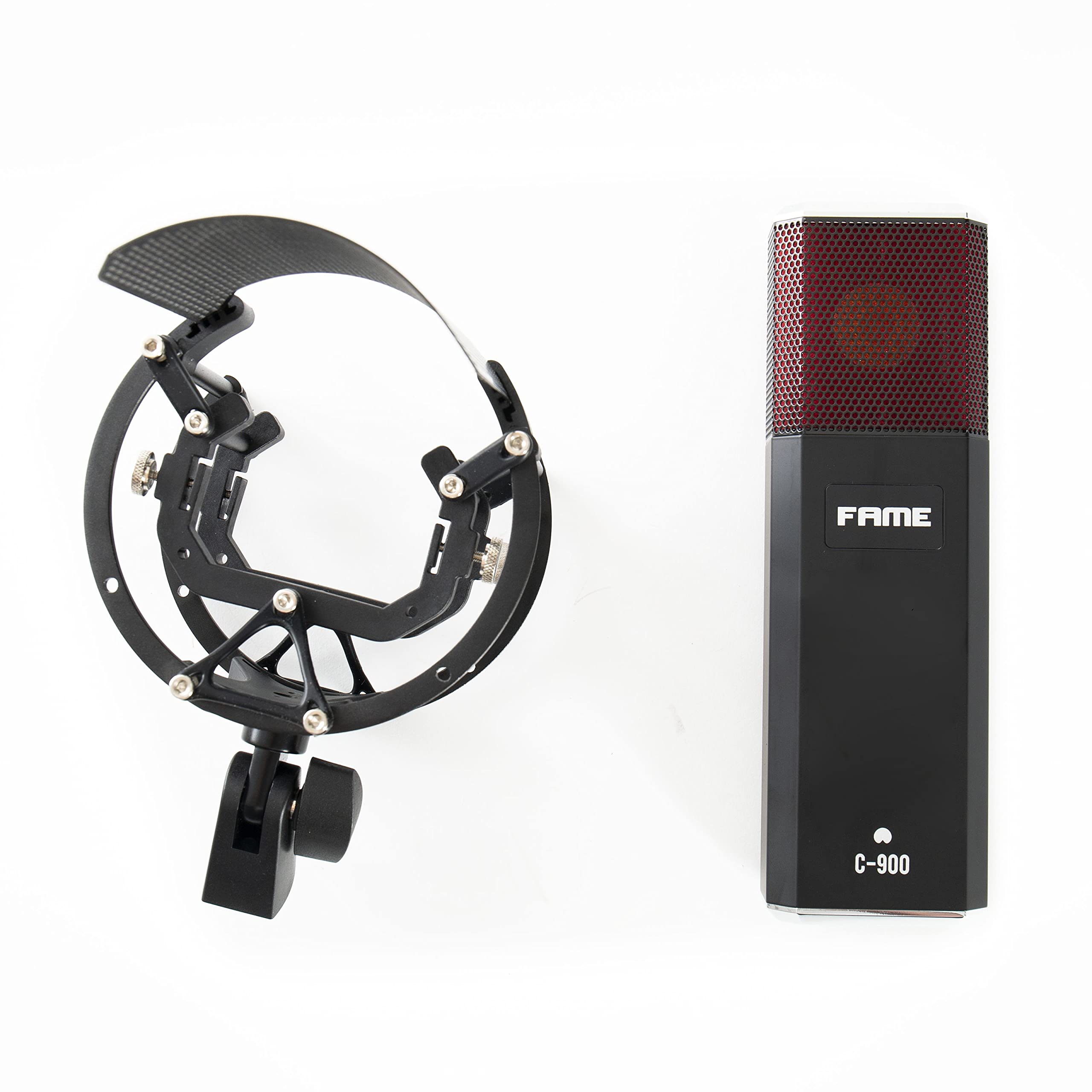 Fame Audio Studio C-900, Großmembran Kondensatormikrofon, Schwarz, Nierencharakteristik, 20-20.000Hz, 135dB SPL, 12.5mV/Pa, XLR, 48V, inklusive Spinne und Poppschutz, für Vocal/Gesang und Heimgebrauch