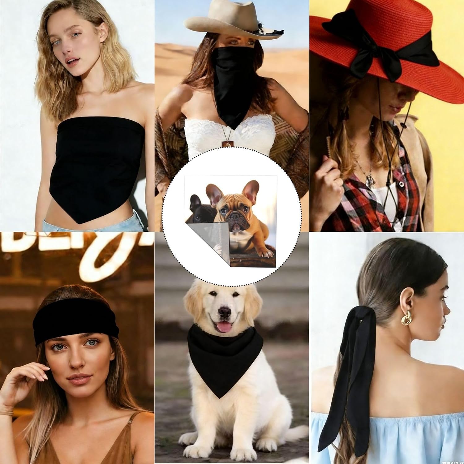 Cooling Bandanas for Men Women Square Hair Scarf 22" x 22" Novelty Headband Cute French Bulldog Neckerchief