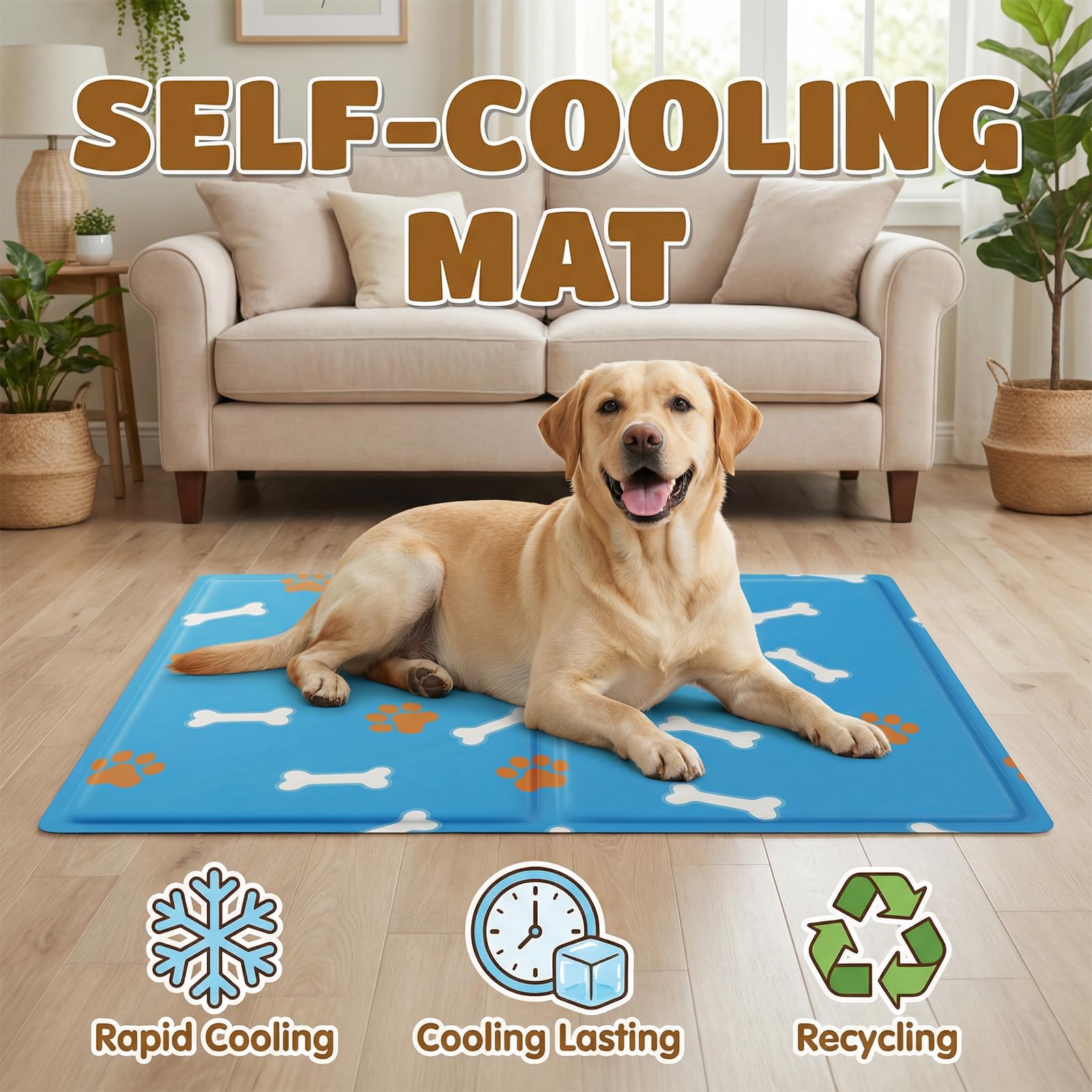 Qoosea Alfombra Refrescante para Perro Gato, Manta Refrigerante No Tóxicas para Animales Pet Cooling Mat, Plegable Alfombrilla de Refrigeración Automática Esterilla de Gel de Dormir Suave - 50 * 65CM