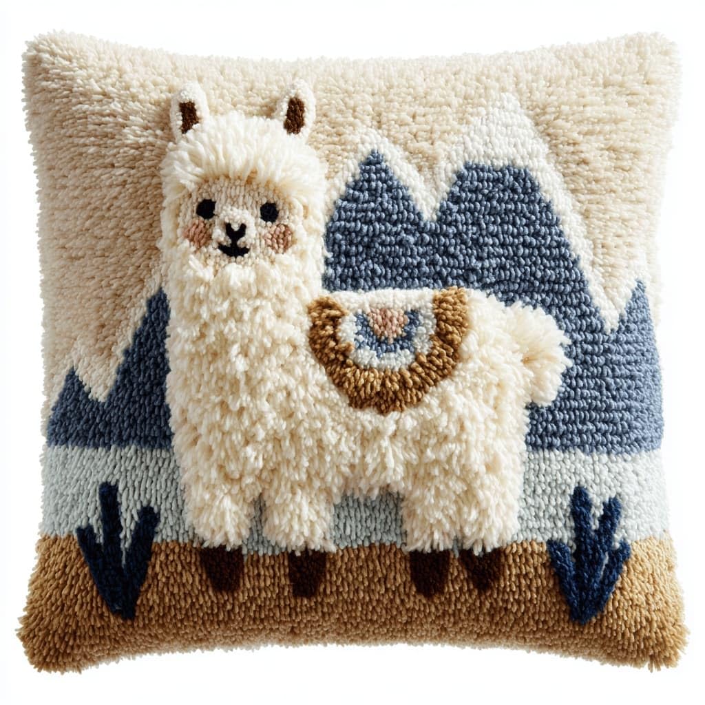 AxiangziK Latch Hook Pillow Kit for Adults,Alpaca 17X17In Latch Hook Kit for Pillow Cover with Instruction for Beginner Cross Stitch Sofa Cushion Cover with Crochet Yarn for Beginners and Home Decor