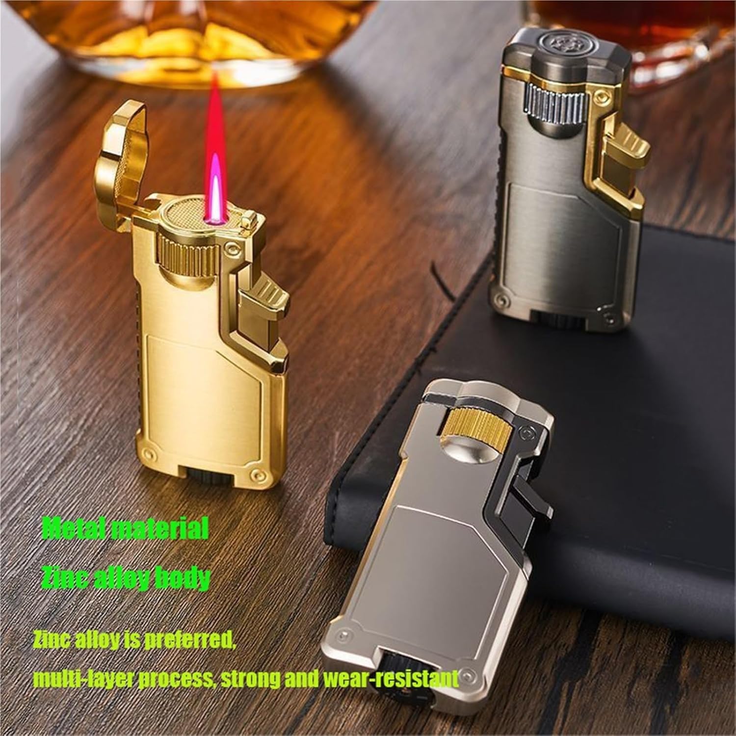 Portable Metal Windproof Lighter,Switchable Three-Color Flame,for Candles,Outdoor,Camping,Gifts for Men and Women(A5)