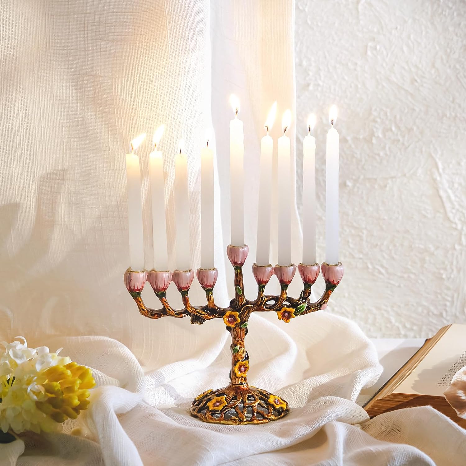 NIKKY HOME Hanukkah Menorah, Metal Jewish Candle Menorah, Artistic Candles Holder Fits All Standard Chanukah Candles Antique Design for Spiritual, Religious & Home Decor - Tree