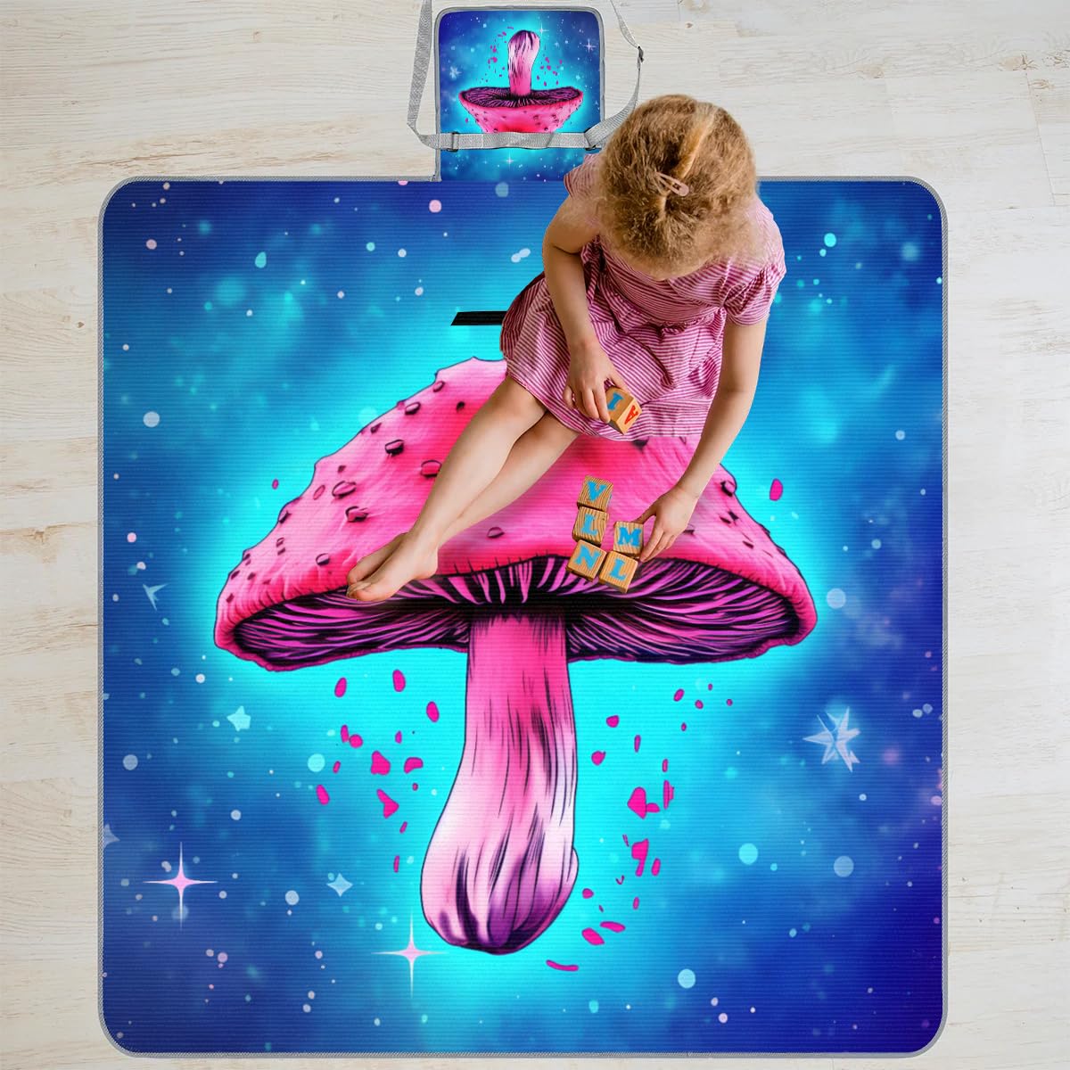 Mantas de picnic de 150 x 145 cm, diseño de hongos nocturnos galaxia, plegable, manta impermeable para playa, camping, senderismo, picnic