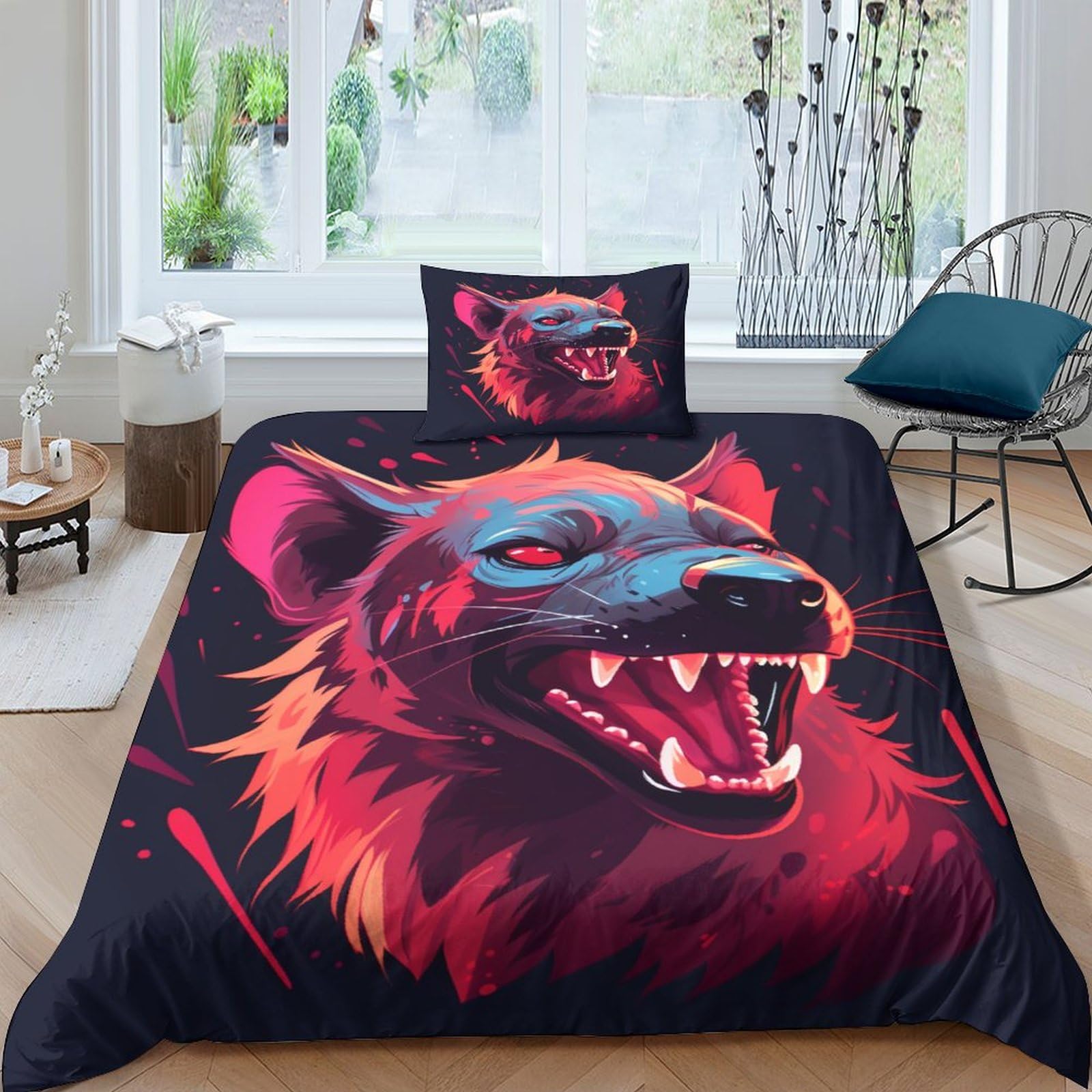 Parure de lit hyène housse de couette 135x200 microfibre respirante 3D