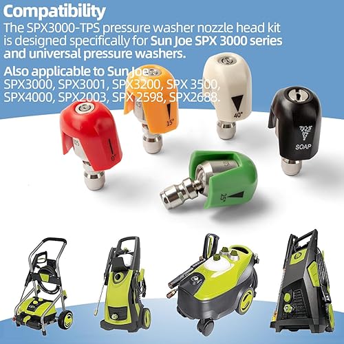 Miniatura 3 de SPX3000-TPS Puntas de pulverización para lavadora a presión de conexión rápida compatibles con Sun Joe Serie SPX 3000 y juego de boquillas