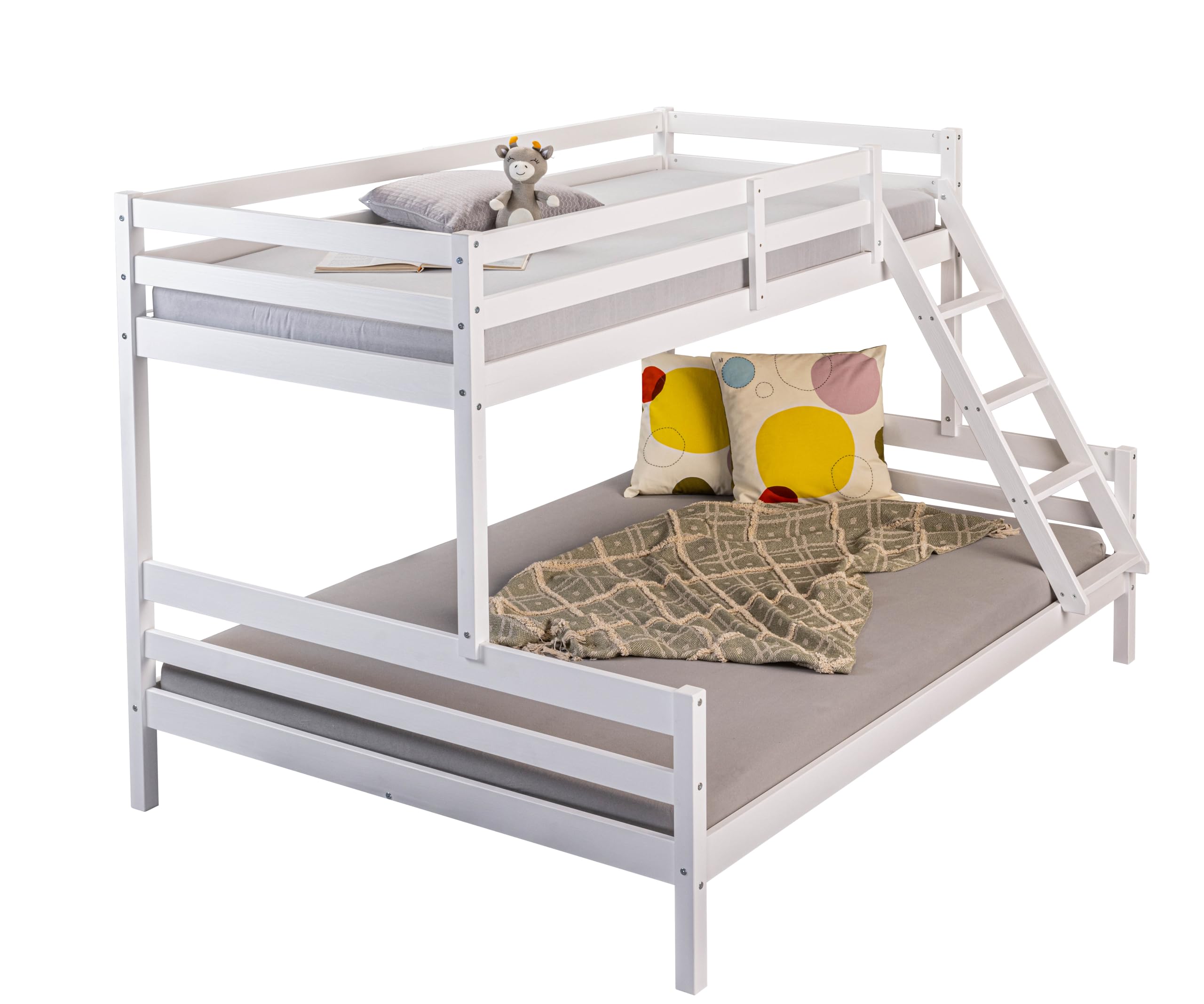 Letto A Castello Inter Link In Pino Massiccio - Con Scala E Reti, Bianco, 90x200cm, Convertibile In 2 Letti - Foto 3