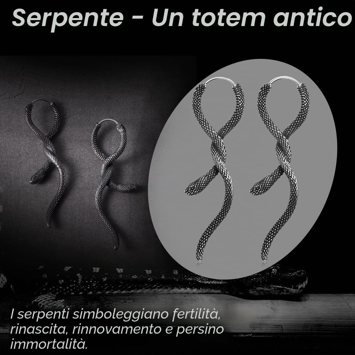 GTHIC Orecchini a forma di serpente gotico in acciaio inossidabile per uomo Donna Gioielli con orecchini pendenti a cerchio con serpente animale punk