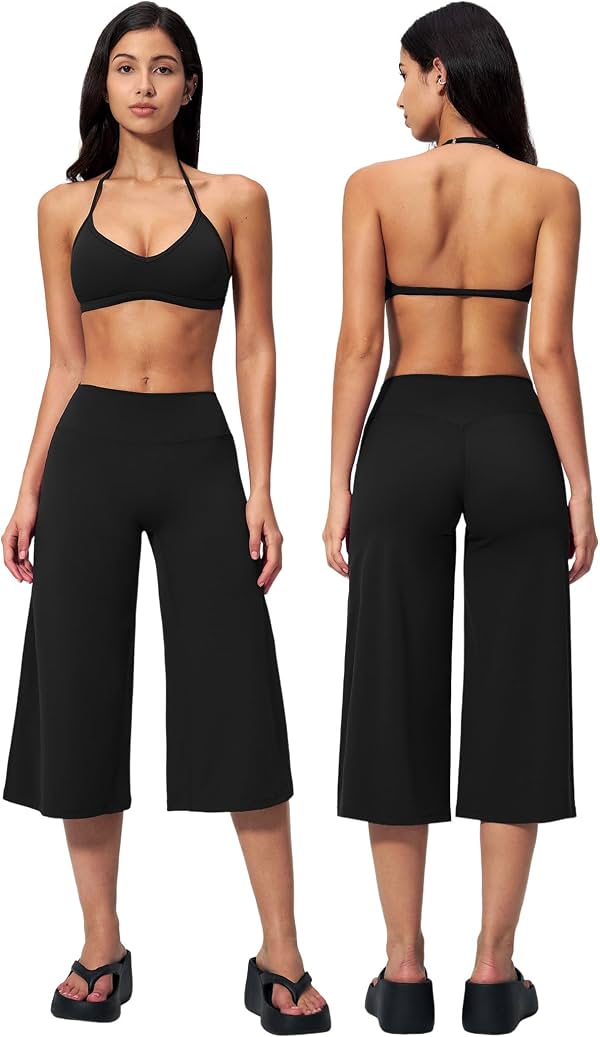 Conjunto Deportivo para Mujer ABOCIW de 2 Piezas con Top Halter y Pantalón Capri de Pierna Ancha para Gimnasio, Yoga y Pilates