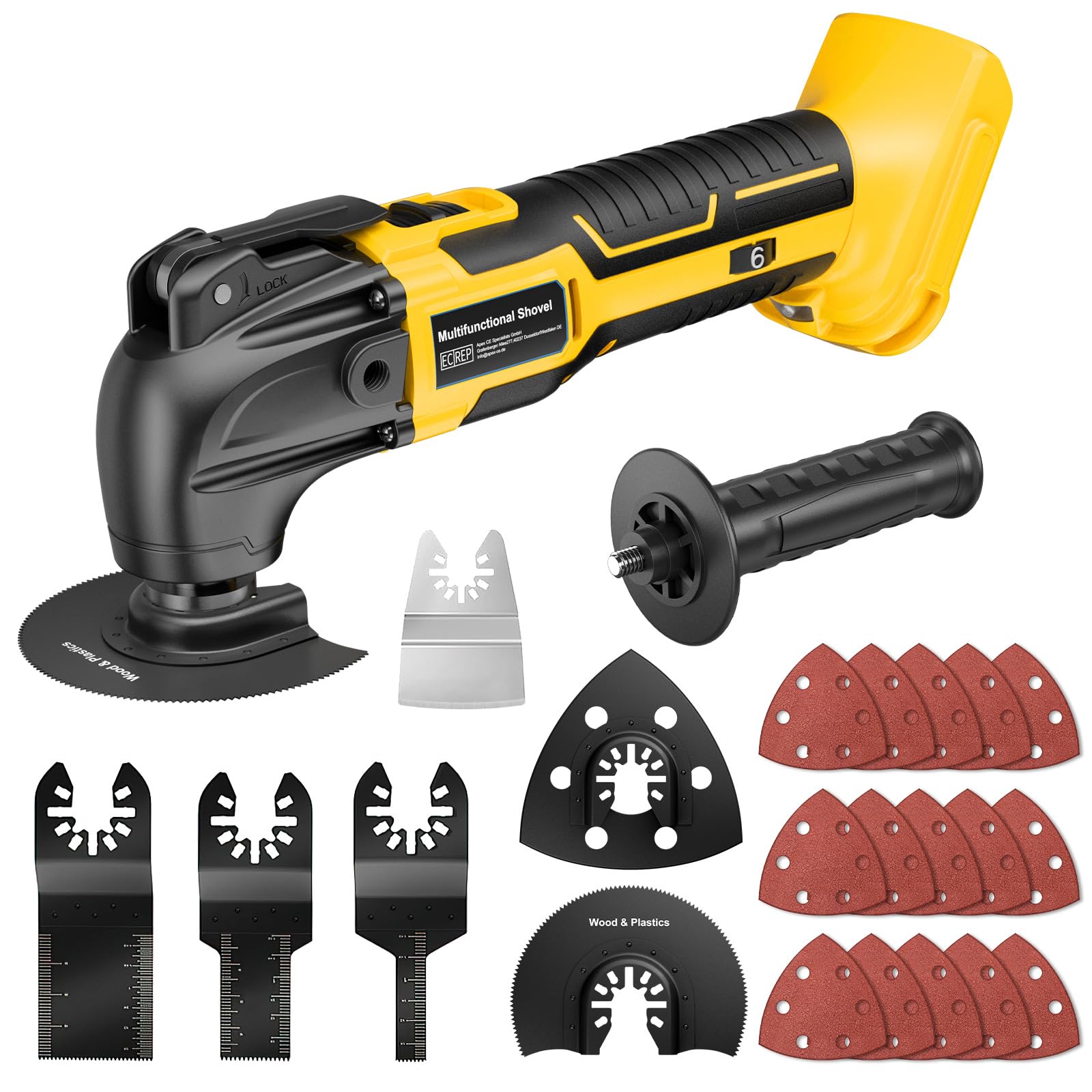 Cordless Oscillating Multi Tool for Dewalt 18V 20V Battery(ONLY Tool), 6 Variable Speed Brushless-Motor Tool, Oscillating Multi Kit for Cutting Wood Drywall Nails Remove Grout & Sanding