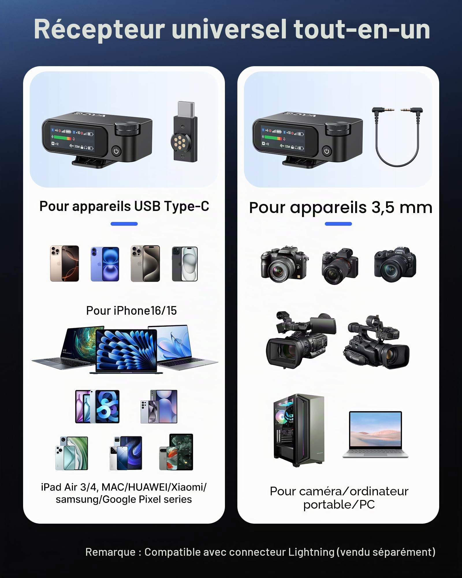 BOYA BOYAMIC 2 Micro Cravate sans Fil pour iPhone 15/16, Android, Mini Micro, Appareil Photo,Réduction de Bruit IA, 48 KHz/32 Bit, Mémoire 8G, Microphone pour Smartphone Contrôle Via Appli, 300m, 54h
