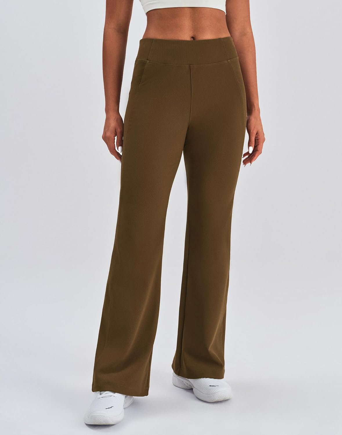 K-Swiss Women's Ribbed Flare Leggings - High Waisted Fleece Lined Bootcut Yoga Pants with Pockets for Lounge Work Casual - Image 4