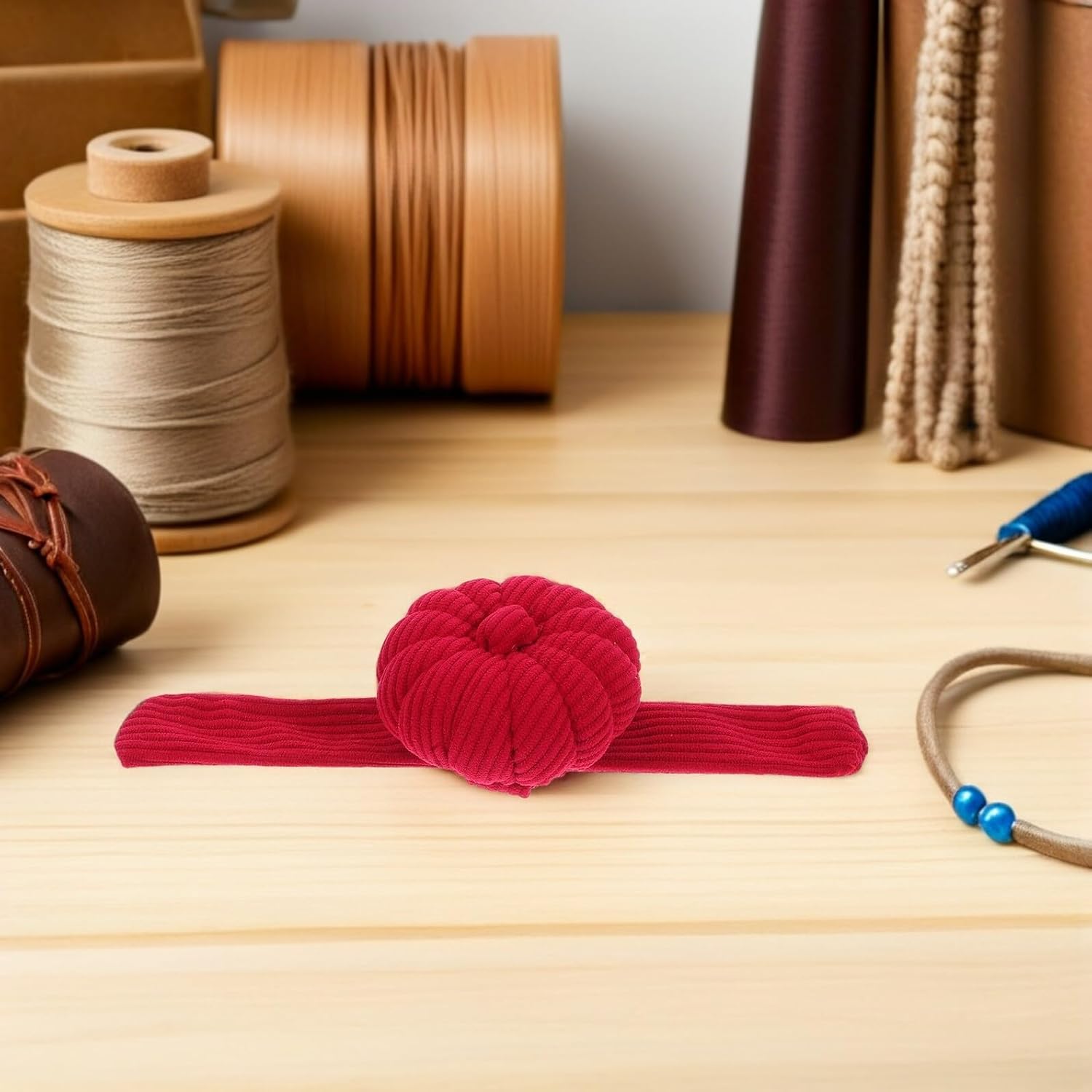Beavorty 2pcs Pumpkin Wrist Pin Cushion Sewing Needle Holder Snap Ring Pin Keeper Wrist Strap for Quilters and Seamstresses, Red and Dark Yellow Fabric Pincushions for Craft and DIY