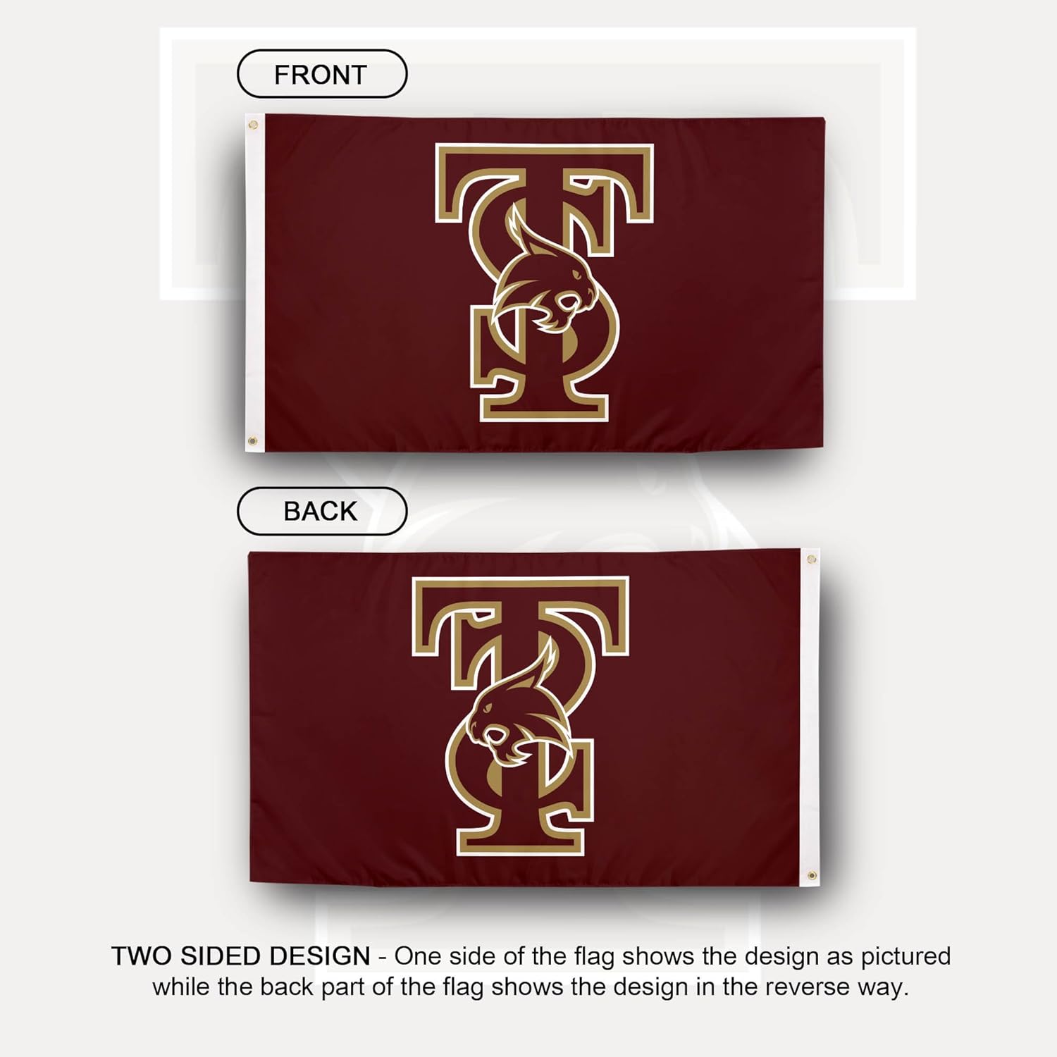 Desert Cactus Texas State University TXST Flag - 3 x 5 Feet Bobcats Banner, Indoor/Outdoor Durable Fabric, 100% Polyester Design (Style 4) - Image 2