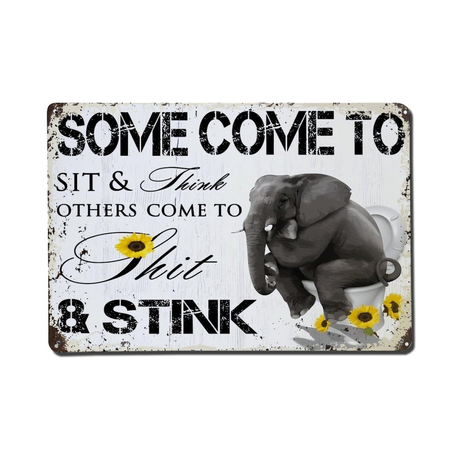 Elephant On Toilet With Sunflowers Vintage Tin Sign Retro Metal Wall Decor Metal Poster, Home Bar Garage Farmhouse Cafe Wall Art Decoration 8x12Inches