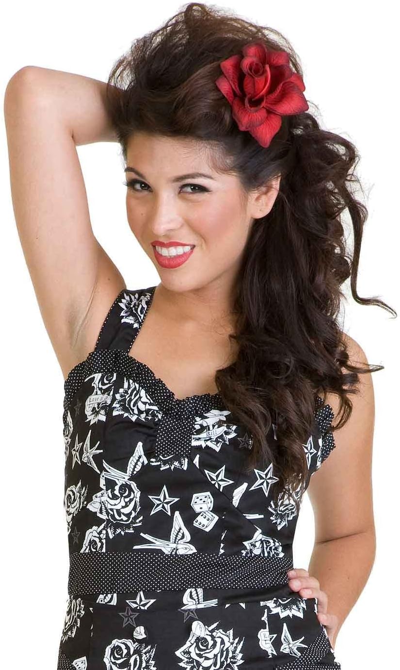 Living Dead Souls Womens OFF-DICE ROCKABILLY CROSS STRAP TOP- Black/White