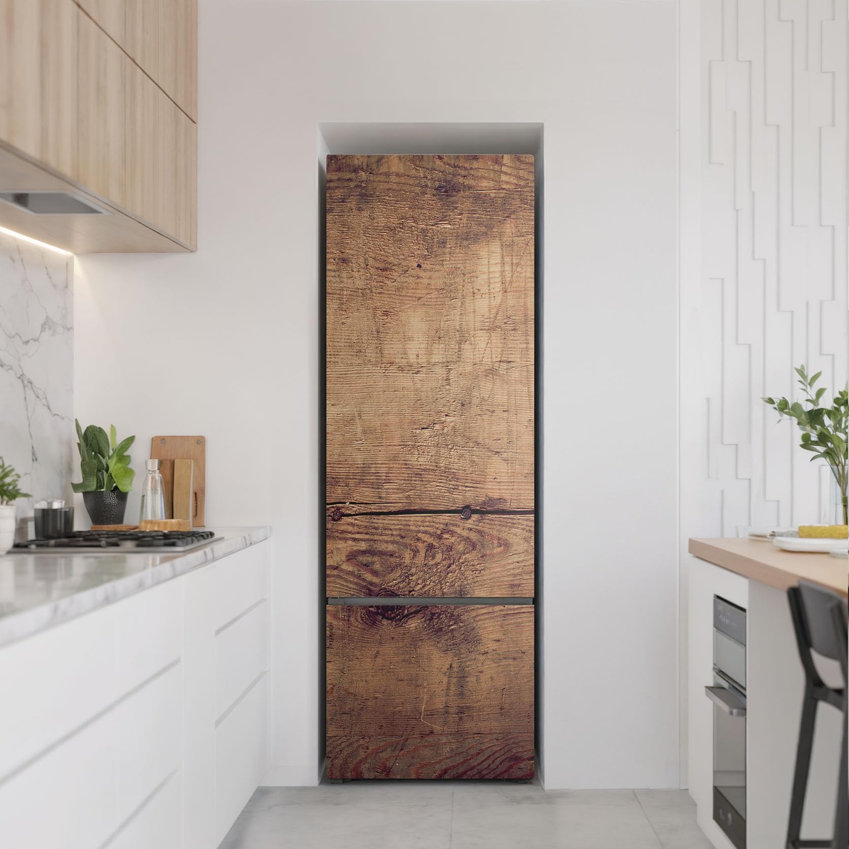 Aufkleber für den Kühlschrank 60x180 cm in vielen Designs Dekoration Selbstklebend Schutz vor Beschädigungen Kühlschrankfolie Matt Dekorfolie für Küche - Holzbrettstruktur