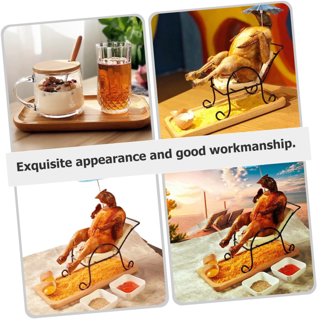 Multi-Function Heat-Resistant Chicken Roaster Tool with Stable Bottom Rack Creative Beach Chair Design for Easy Assembly and Fat-drip Grilling Chicken Stand Grill for Roast Poultry