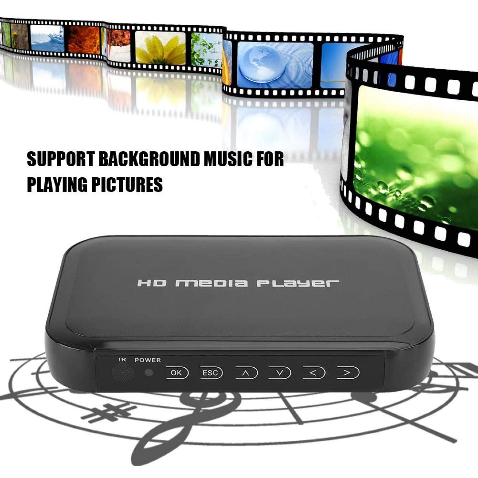 Odtwarzacz multimedialny z pilotem, odtwarzacz multimedialny 1080P Mini HDMI M3 HD Sieciowy odtwarzacz wideo z twardym dyskiem 100-240 V Hdmi odtwarzacz multimedialny, sieciowy odtwarzacz (EU)