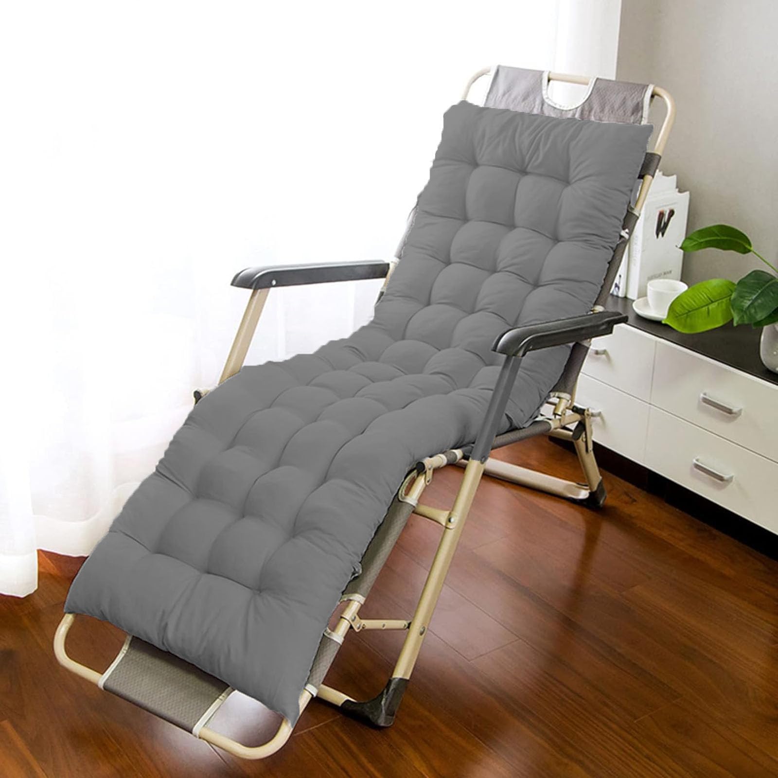 BangDon Elegant Style Sun Lounger Cushion Only Classic Home Furniture Chaise Rocking Chair Cuhsion Thickened Chair Pads(No Chairs) for Patio Garden Tatami Sofa (Grey,180 * 50)
