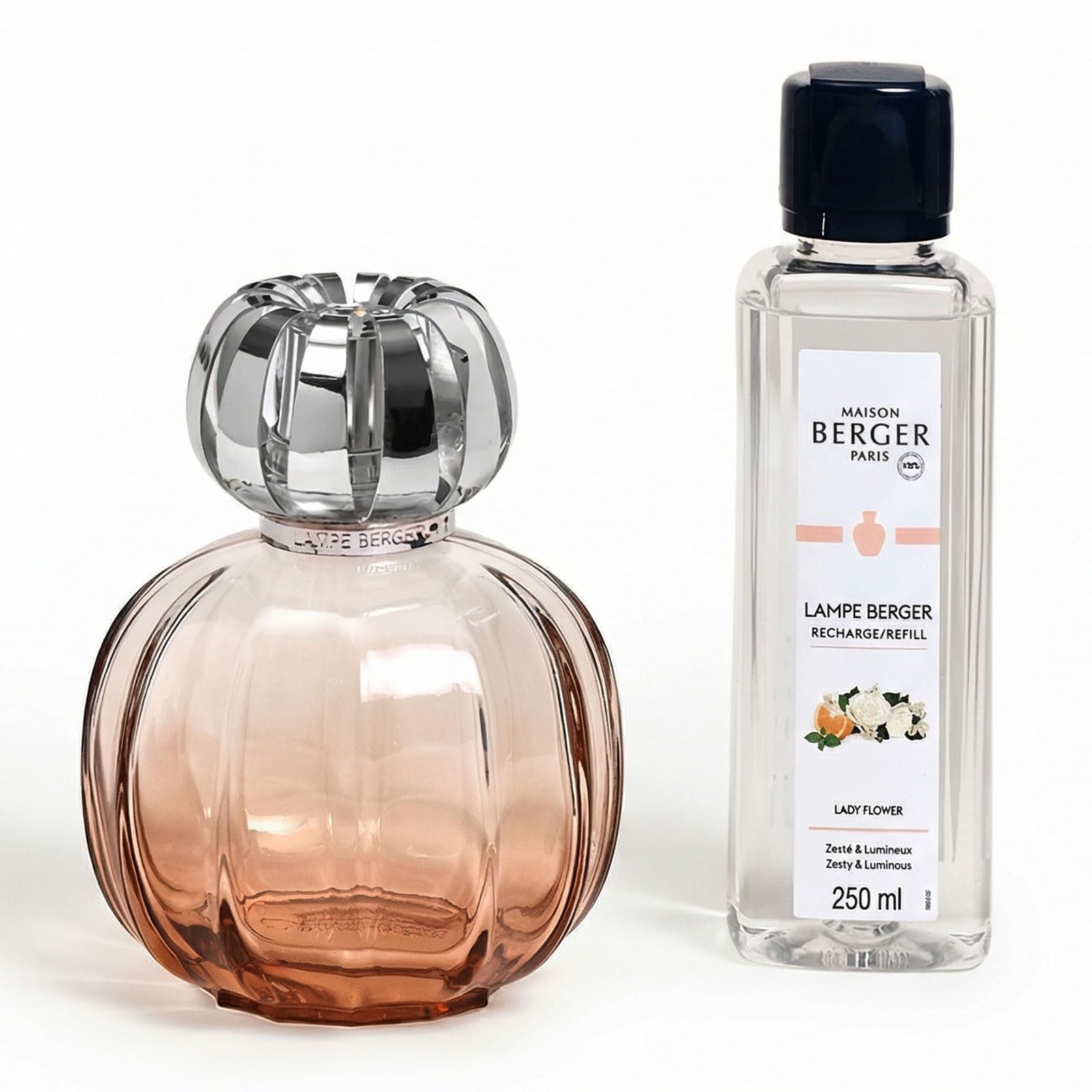 Maison Berger Pink Berger Corali Rose Lamp Set - Catalytic Lamp 2-In-1 Scented And Helps Purify The Air With Refill 250Ml / 8.45Fl Oz Lady Flower - Painted Glass - Made