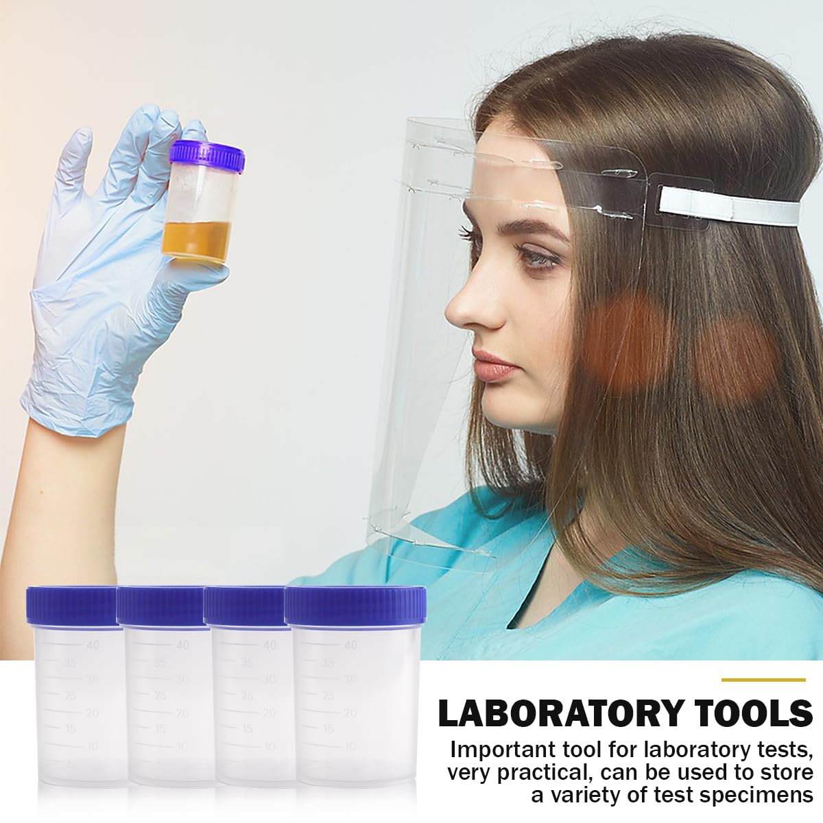 Lot de 50 pots d'échantillons d'urine de 40 ml avec couvercles à visser pour échantillons médicaux