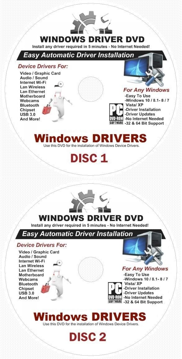 2018 Automatic Driver Recovery [Disc 1 & Disc 2] Restore Windows 10, 8.1, 7, Vista and XP. Supports Dell HP Gateway Toshiba Gateway Acer Asus Samsung MSI Lenovo Sony IBM Compaq eMachines ⭐️⭐️⭐️⭐️⭐️