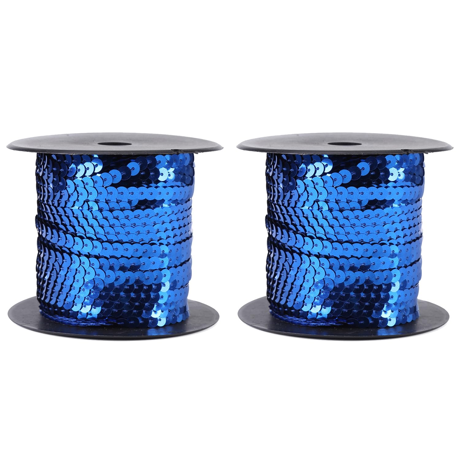 2 Stück 100 Yard 6mm Blau Flacher Pailletten Rolle Flache Glitzerborte | 6mm Bunte Paillette Trim für DIY Handwerk, DIY Paillettenschnur Bandrolle für Bastelarbeiten, Verzierungen, Kostümzubehör