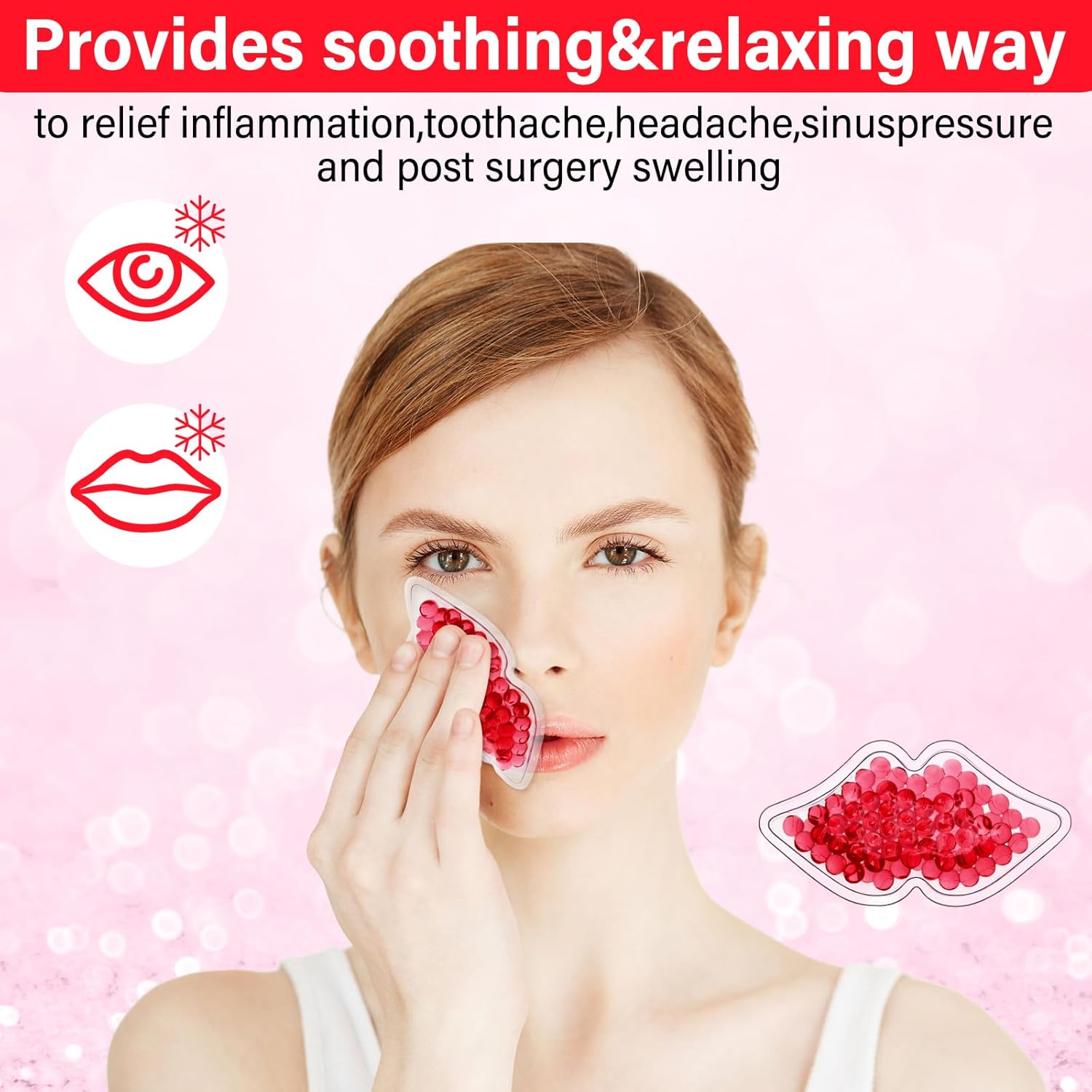 TrelaCo 60 Pcs Gel Lip Ice Pack Bulk Reusable Boo Boo Packs Ice Bag for Injuries Lip Shape Mini Cold Compress for Headaches Tired Eyes Swelling Teeth Pain Relief(Rose Red)