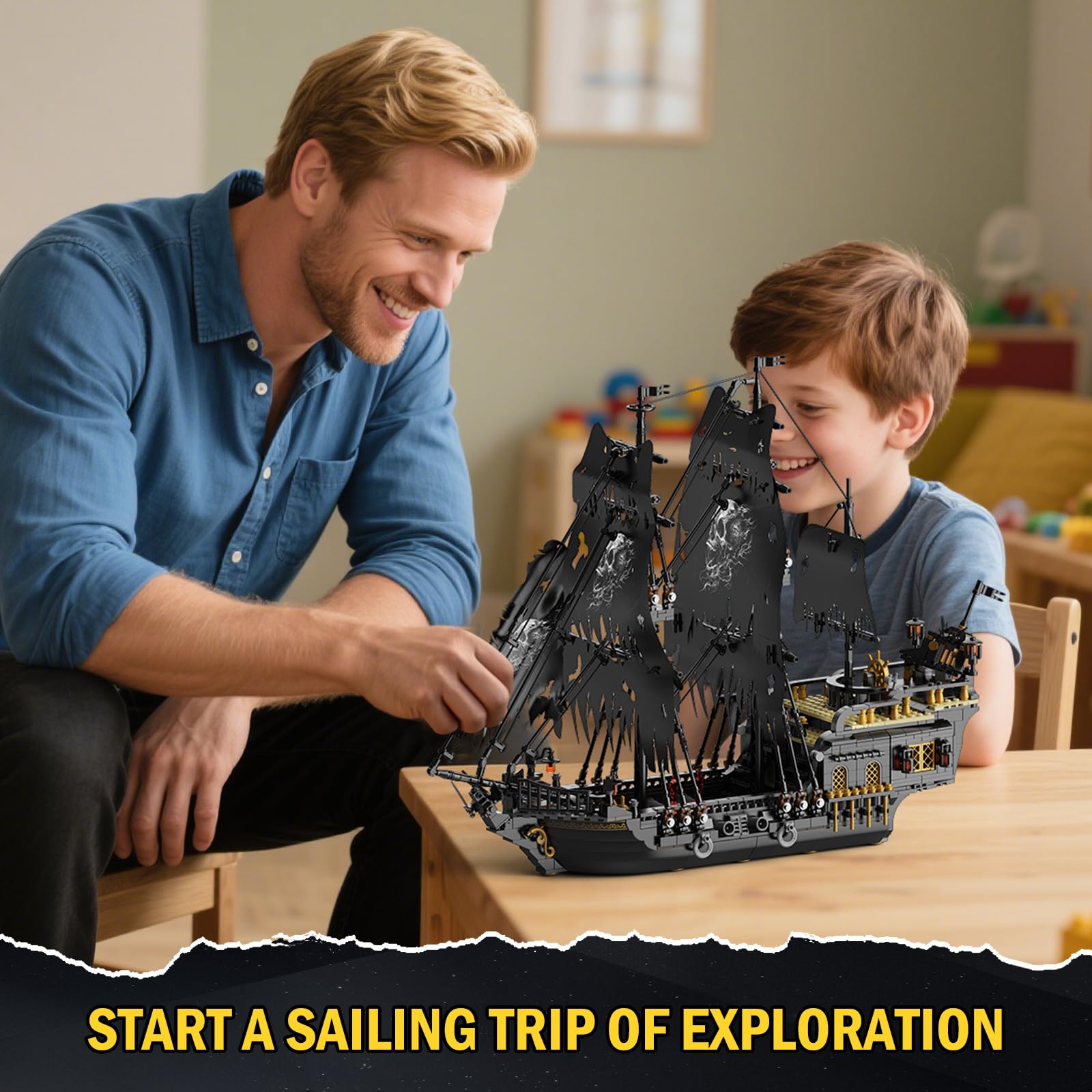 Set di costruzione di navi pirata con luce LED, set di costruzione giocattolo a forma di nave perla, modello di barca a vela, decorazione per la casa, regalo di Pasqua, Natale, compleanno