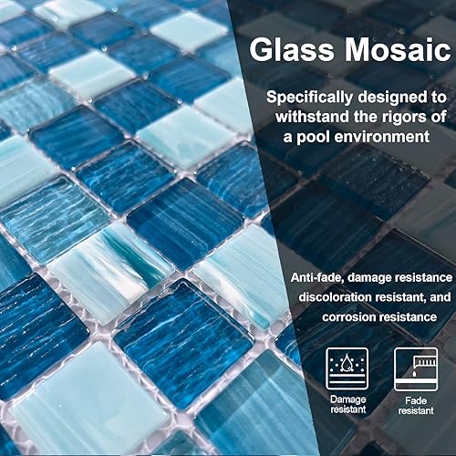 Miniatura 3 de LSDECO 5 hojas de azulejos de mosaico de vidrio, azulejos de piscina, azulejos de cocina de 12 x 12 pulgadas, azulejos de vidrio para pared de baño