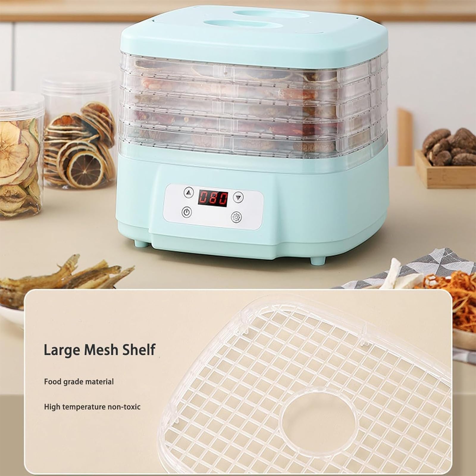 Máquina Secadora por Congelación, Deshidratadora De Alimentos con Flujo De Aire De 360°, con Temporizador Digital Ajustable Y Control Temperatura, para Carne De Res