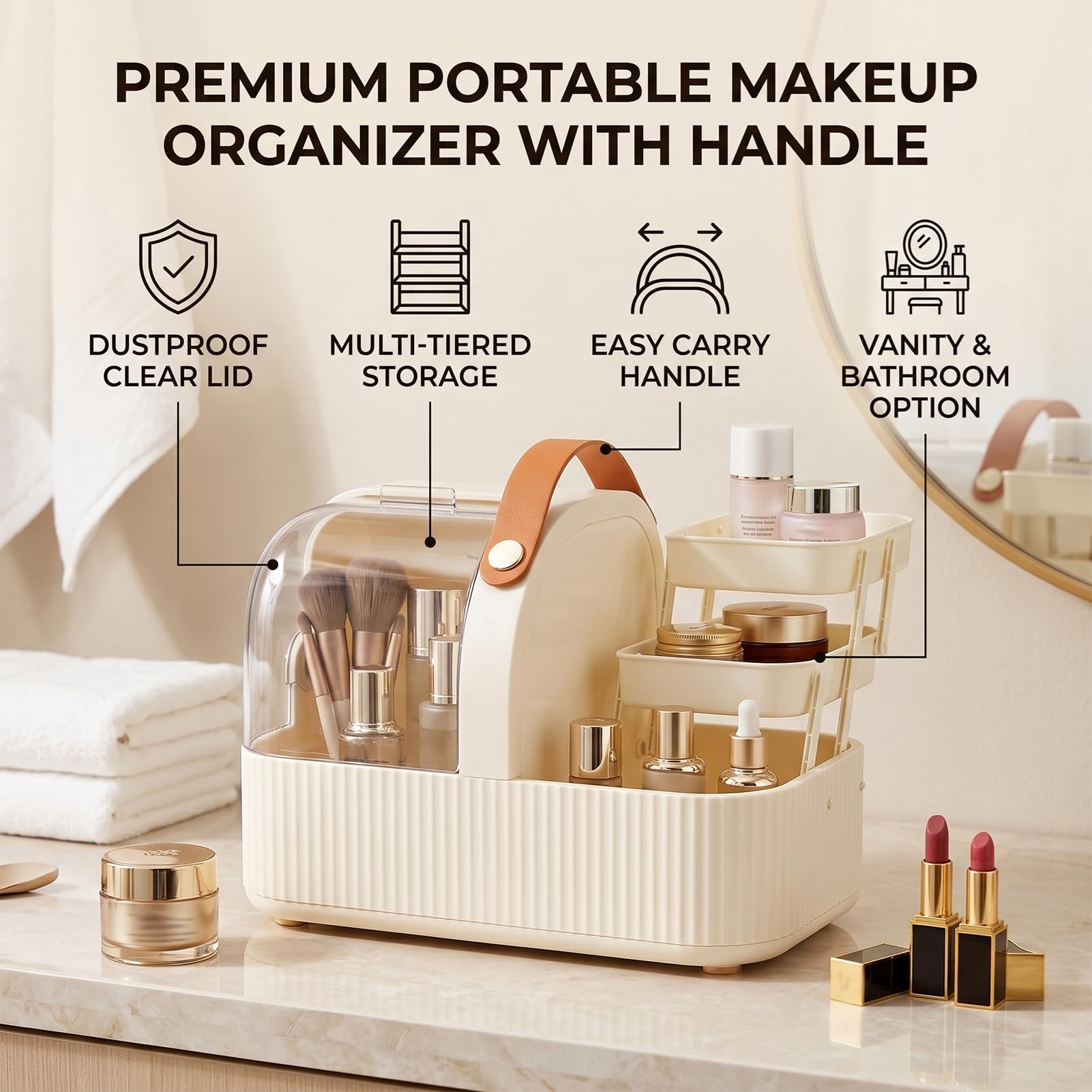 Asixxsix Organizador de Maquillaje con Tapa Transparente, Organizador para el Cuidado de la Piel con Almohadilla Antideslizante para Pies y Cubierta Transparente a Prueba de Polvo, Caja de (blanco
